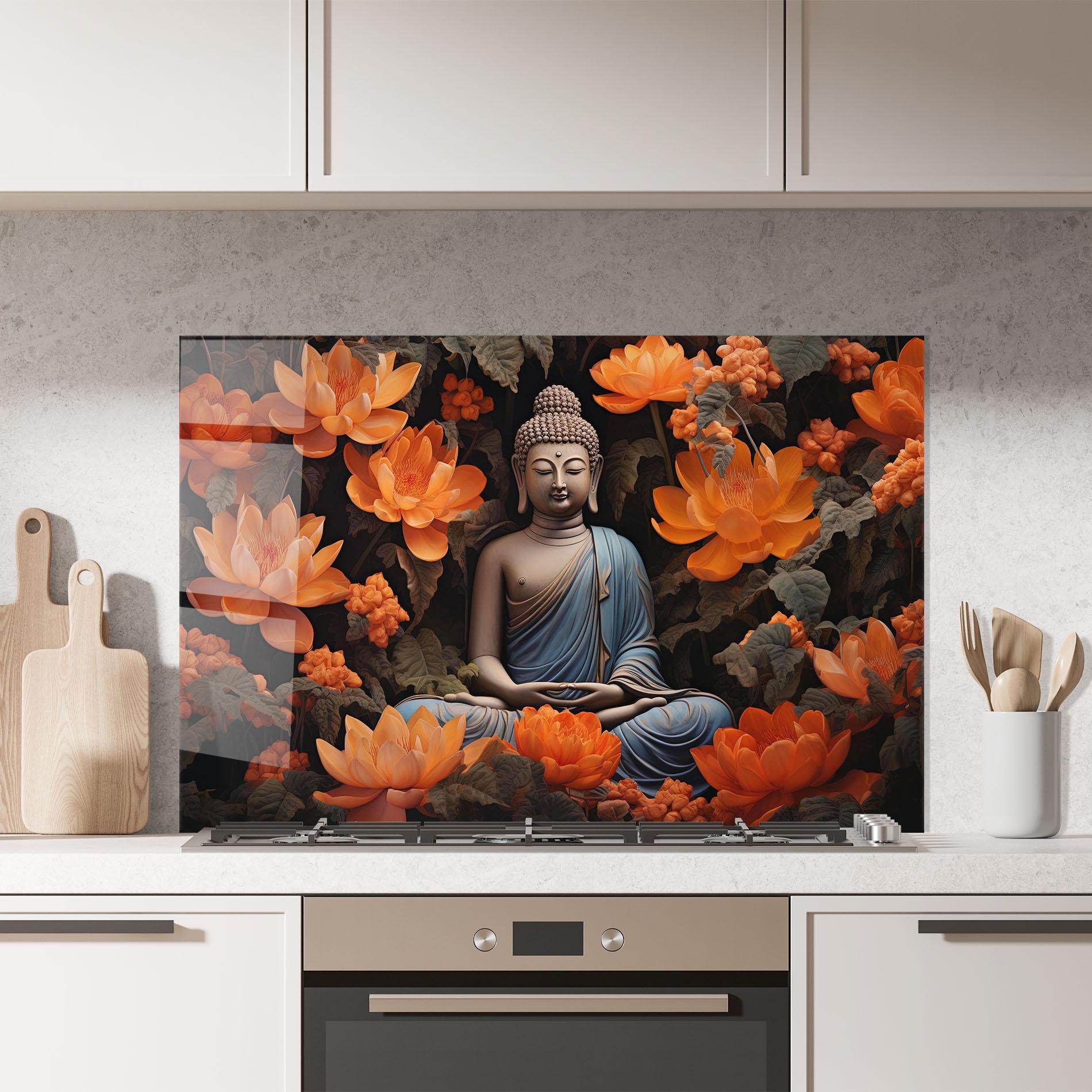 Konyhai üveg hátfal Big Flower Buddha mockup 7