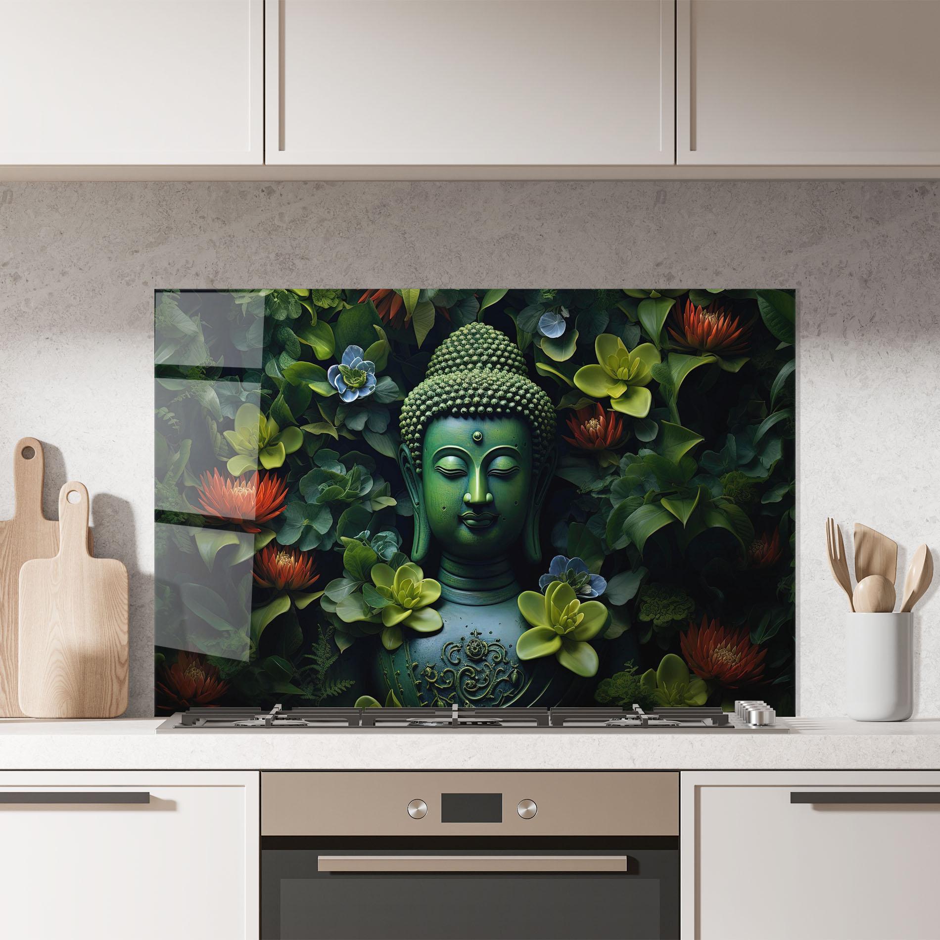 Konyhai üveg hátfal Blue Light Buddha mockup 7