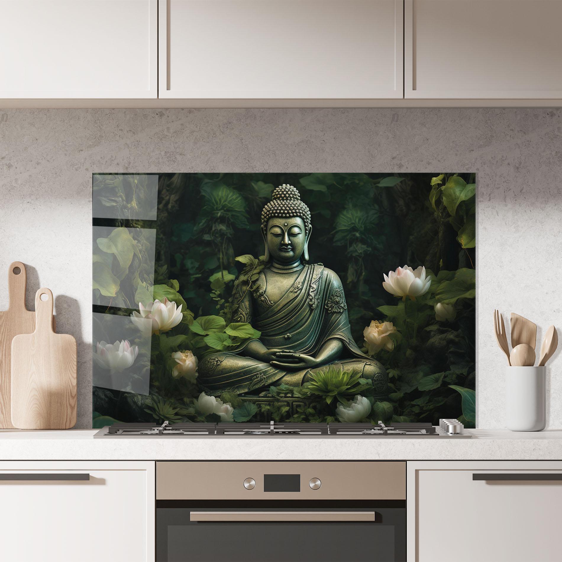 Konyhai üveg hátfal Buddha Lotus Flower mockup 7