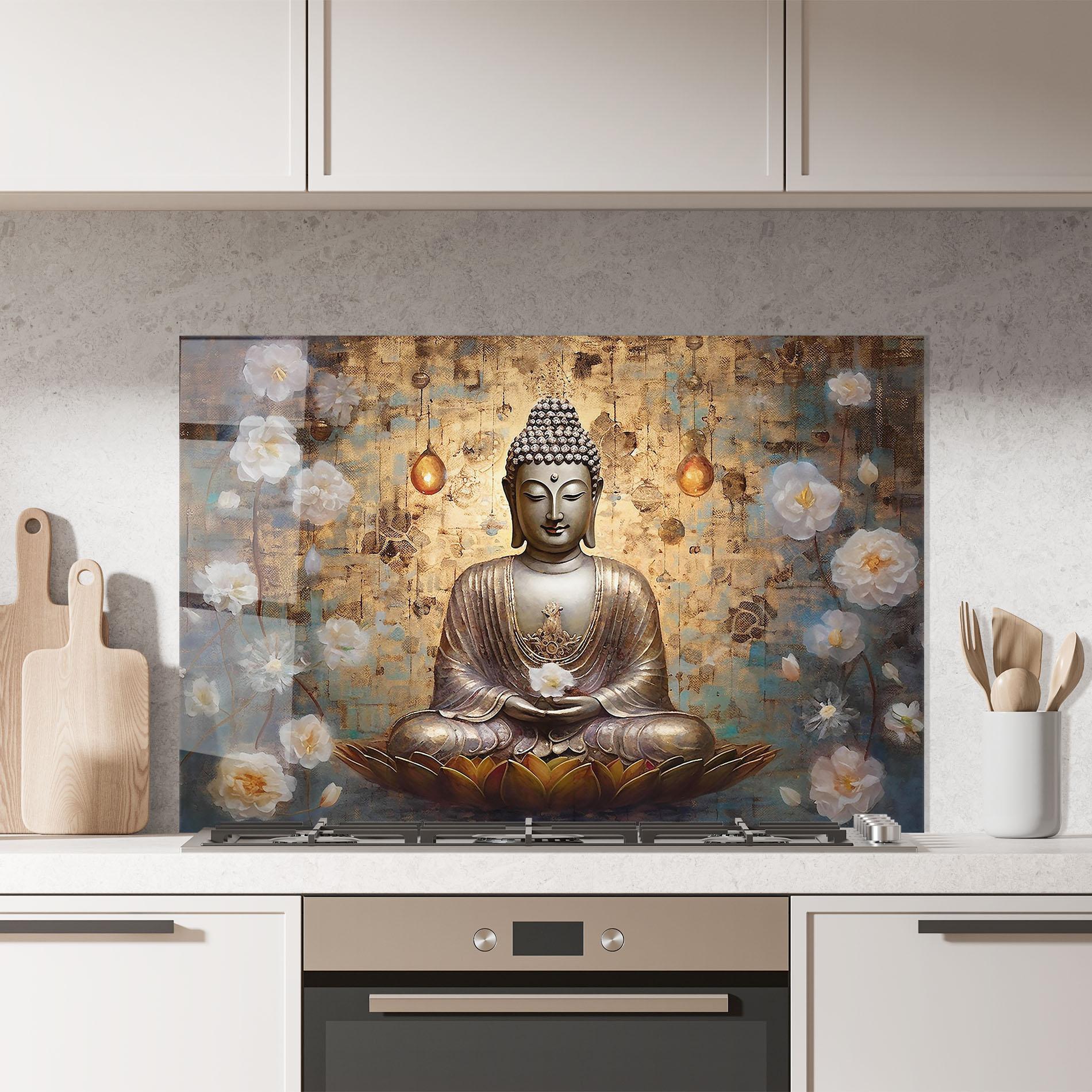 Konyhai üveg hátfal Buddha Meditation Art mockup 7