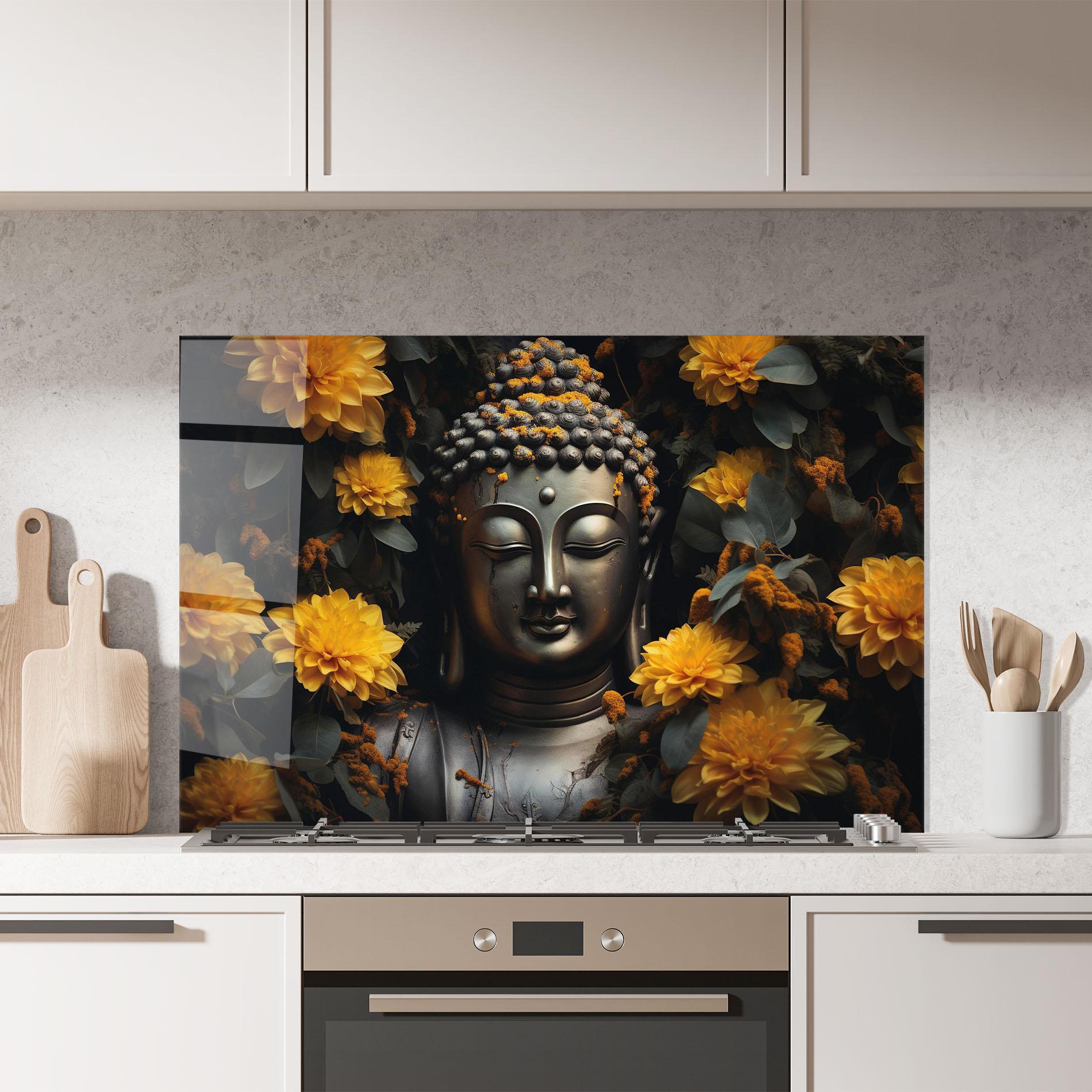 Konyhai üveg hátfal Buddha Peace Statue mockup 7