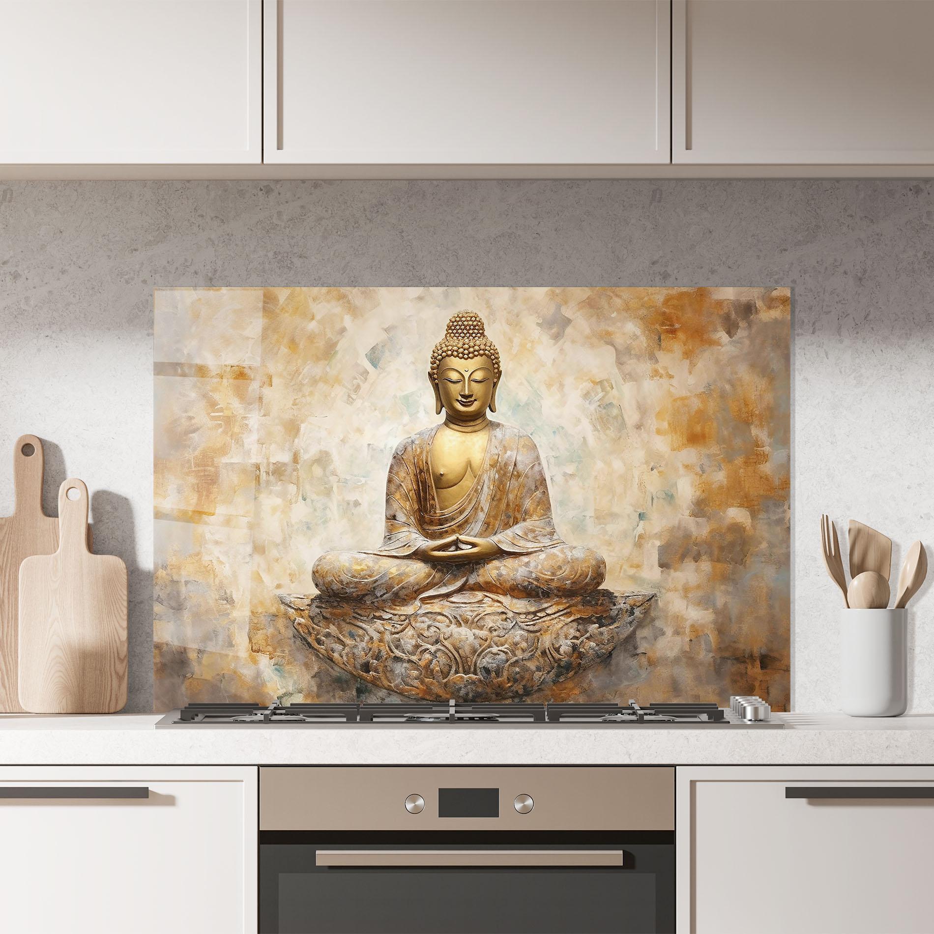 Konyhai üveg hátfal Cream Buddha Art mockup 7