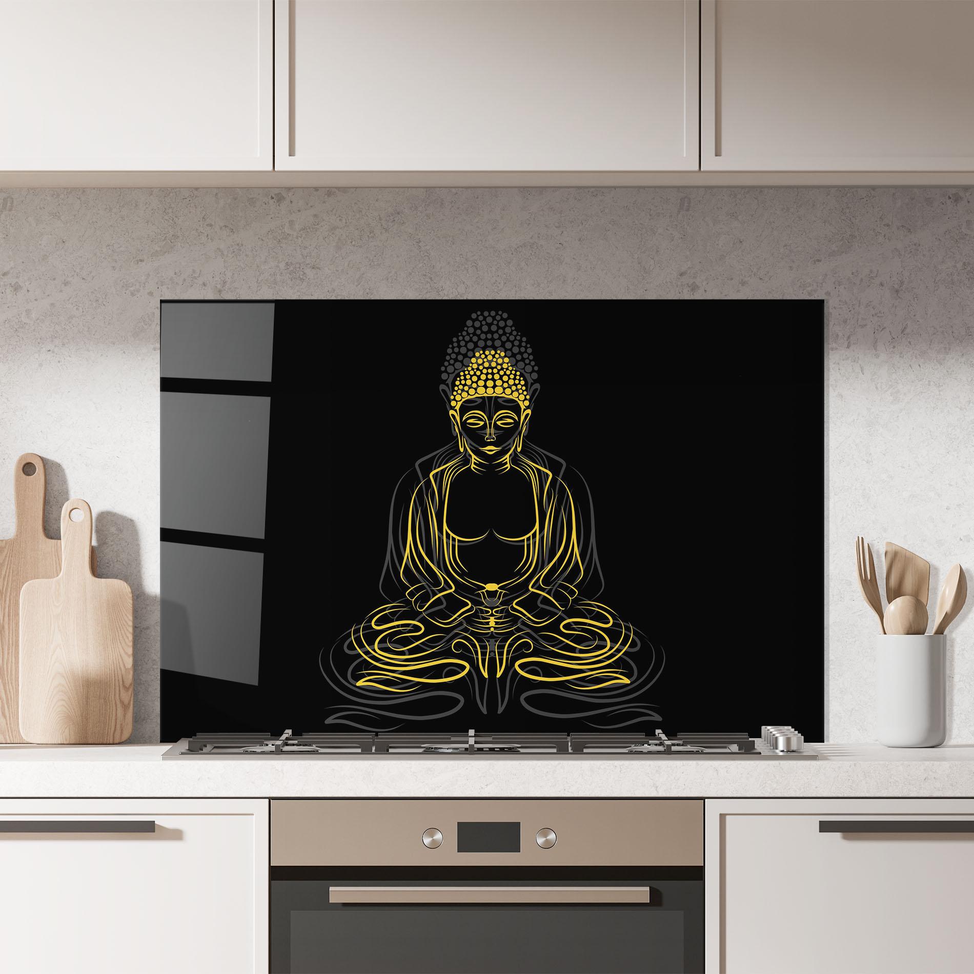 Konyhai üveg hátfal Grey Yellow Buddha mockup 7