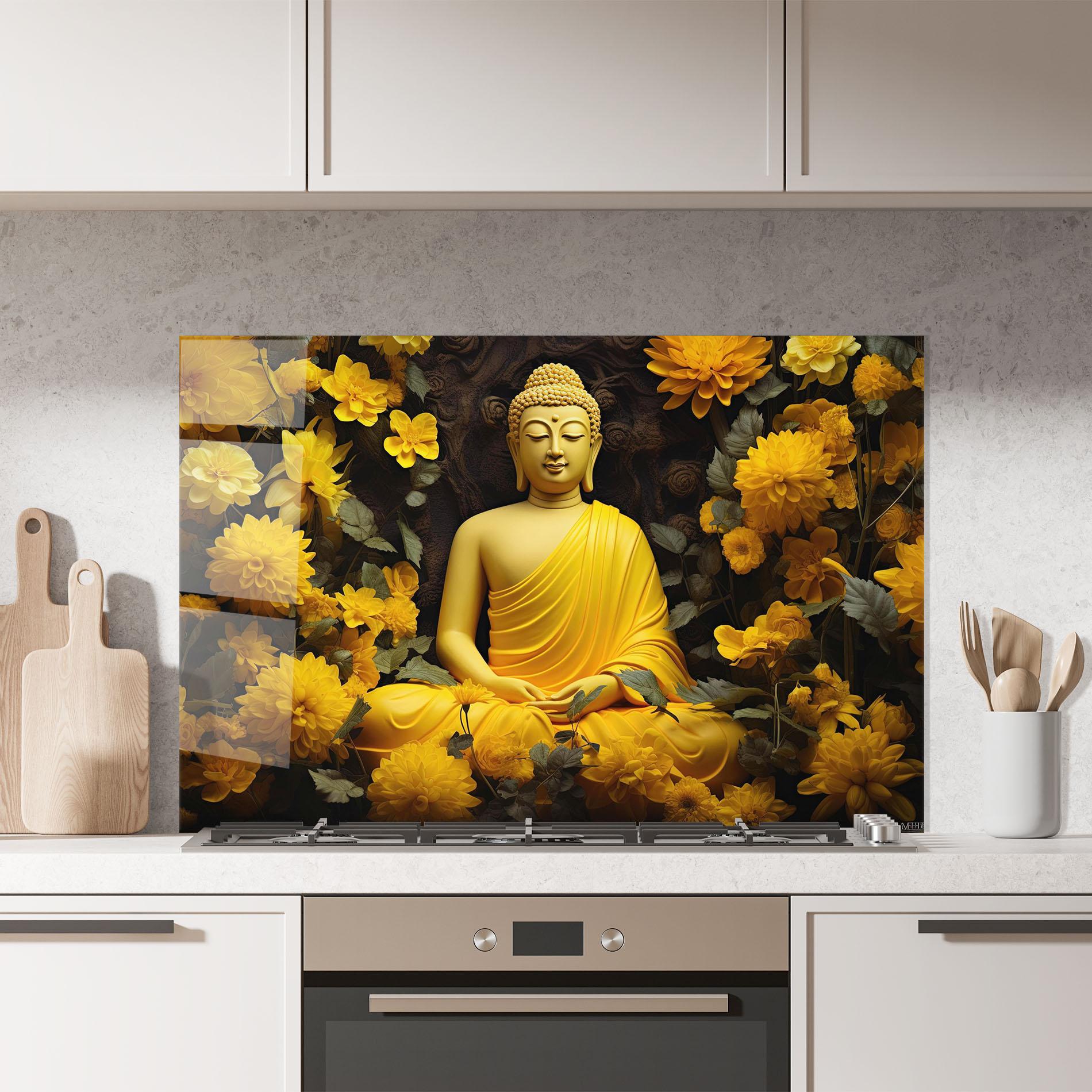 Konyhai üveg hátfal Light Yellow Buddha mockup 7