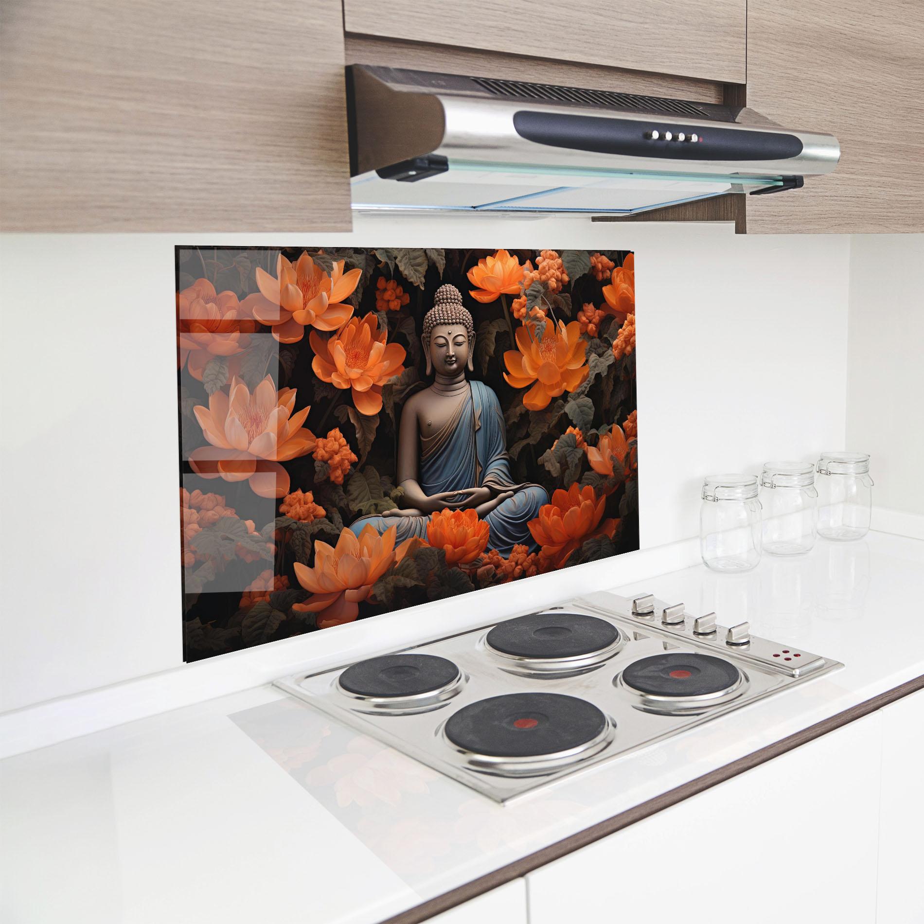 Konyhai üveg hátfal Big Flower Buddha mockup 8