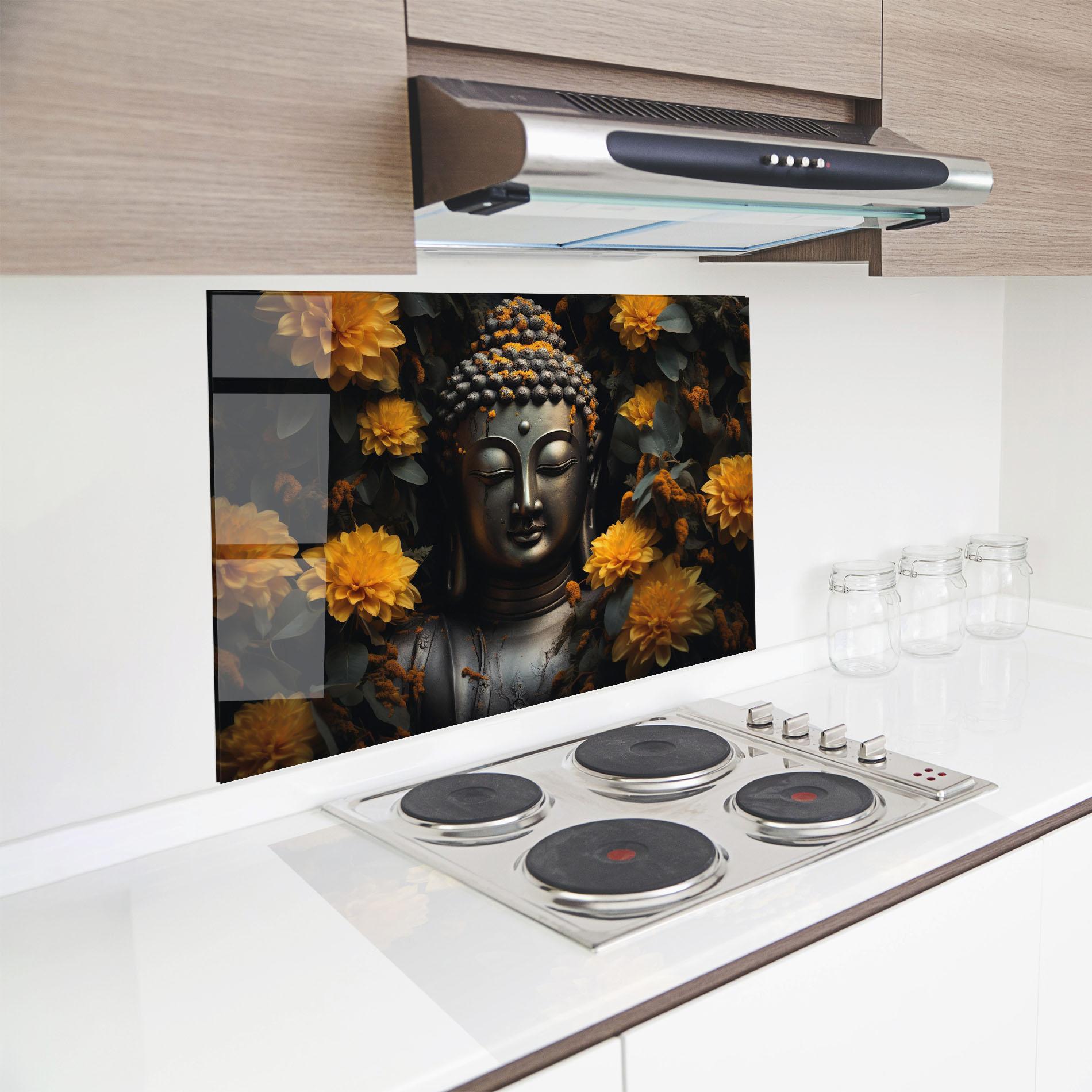 Konyhai üveg hátfal Buddha Peace Statue mockup 8