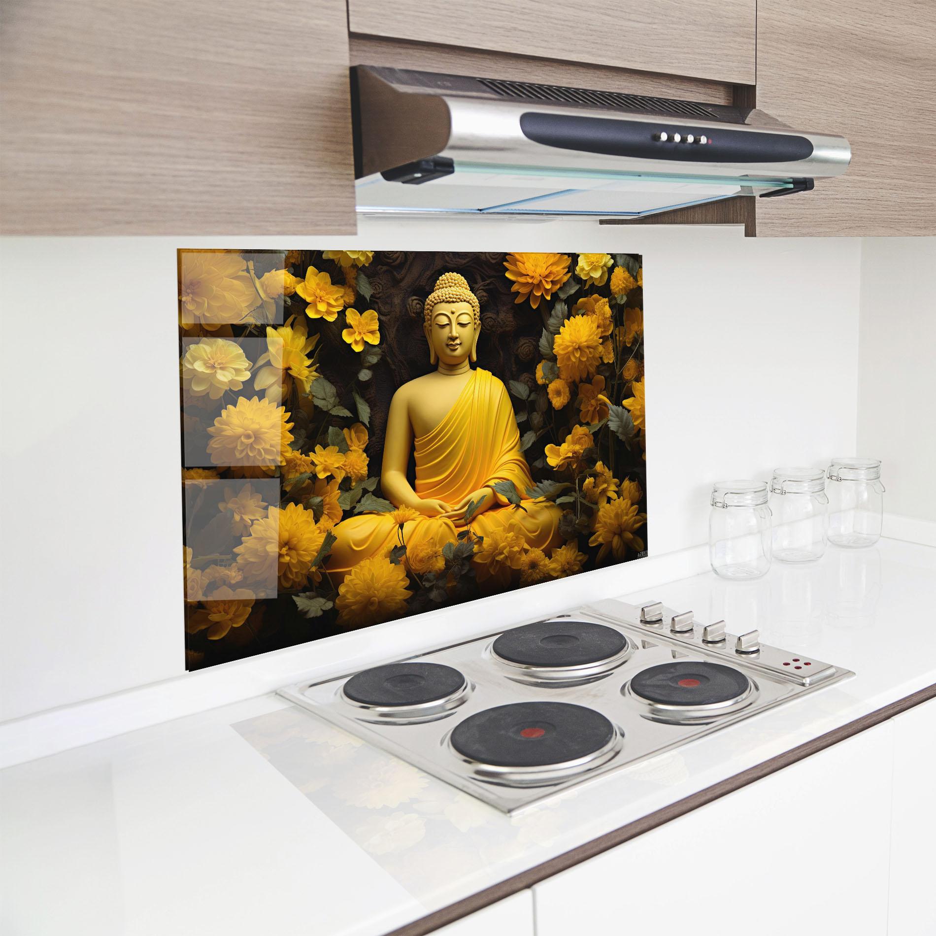 Konyhai üveg hátfal Light Yellow Buddha mockup 8