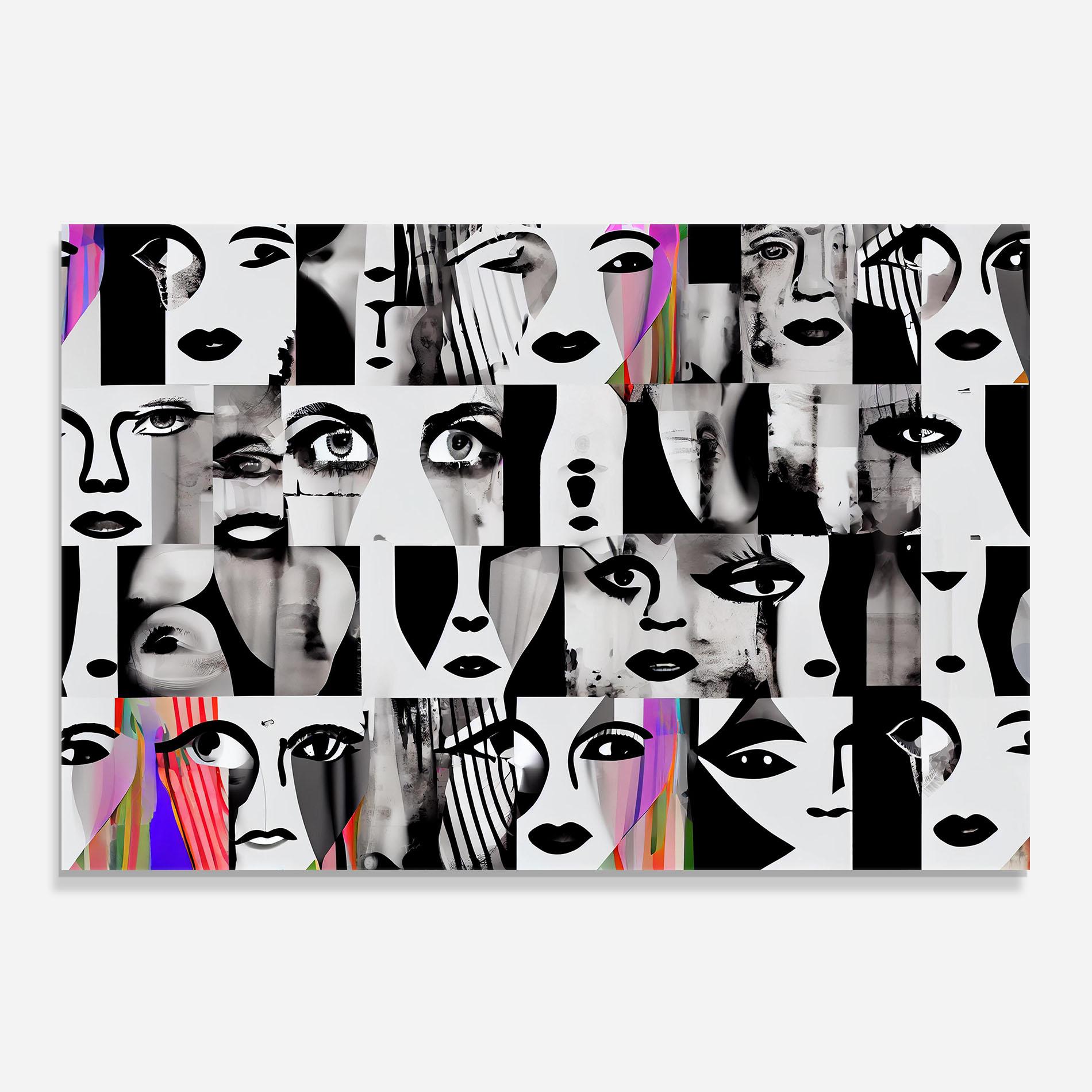 Konyhai üveg hátfal Black White Face mockup 0