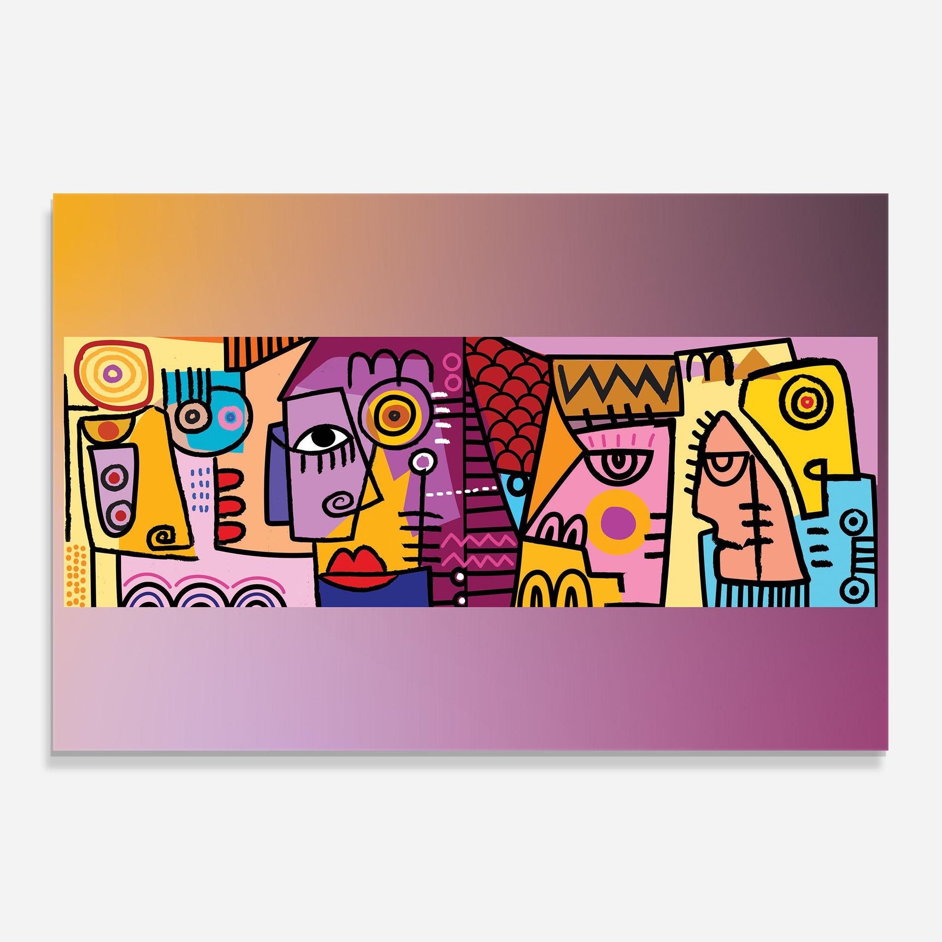 Konyhai üveg hátfal Face Group Purple mockup 0