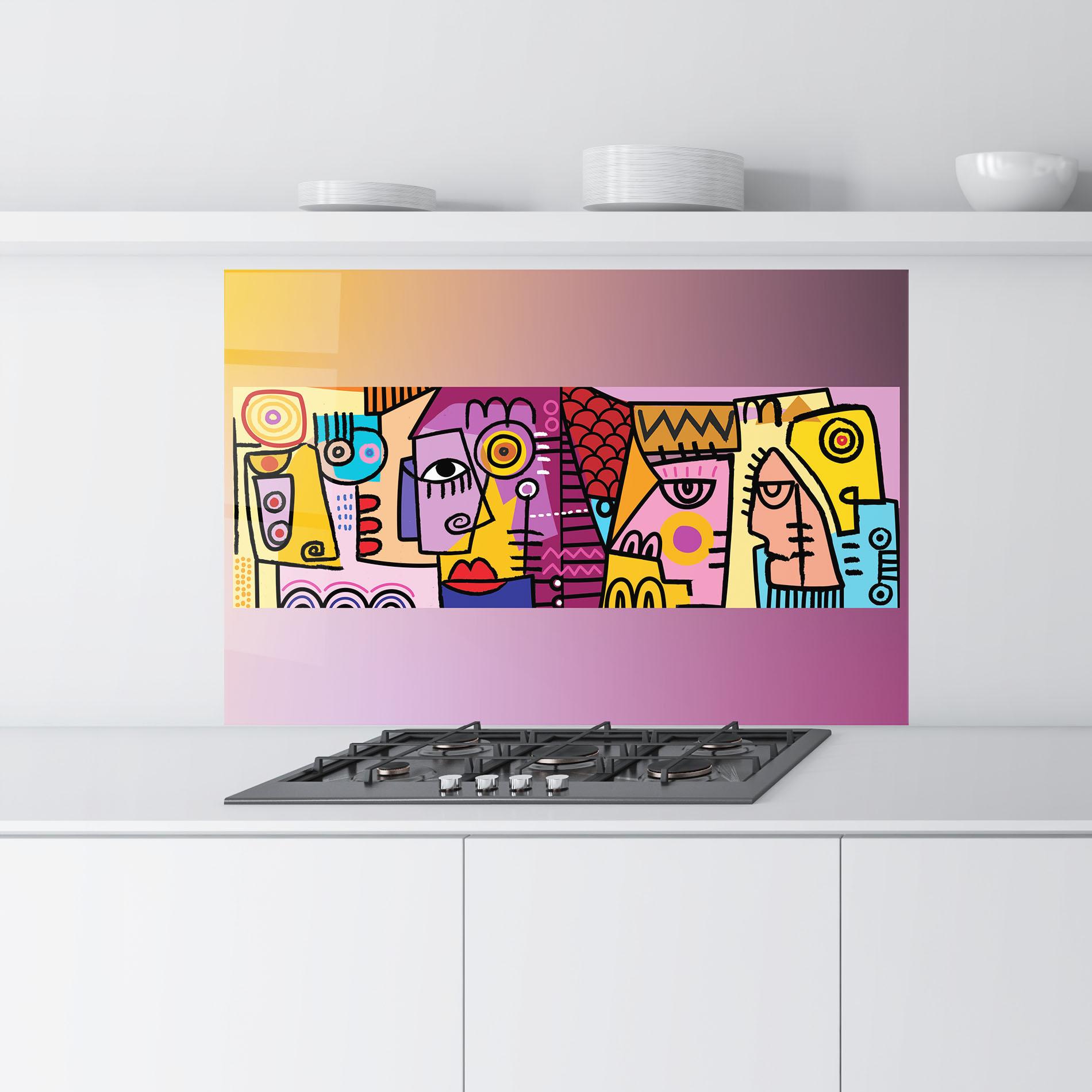 Konyhai üveg hátfal Face Group Purple mockup 9