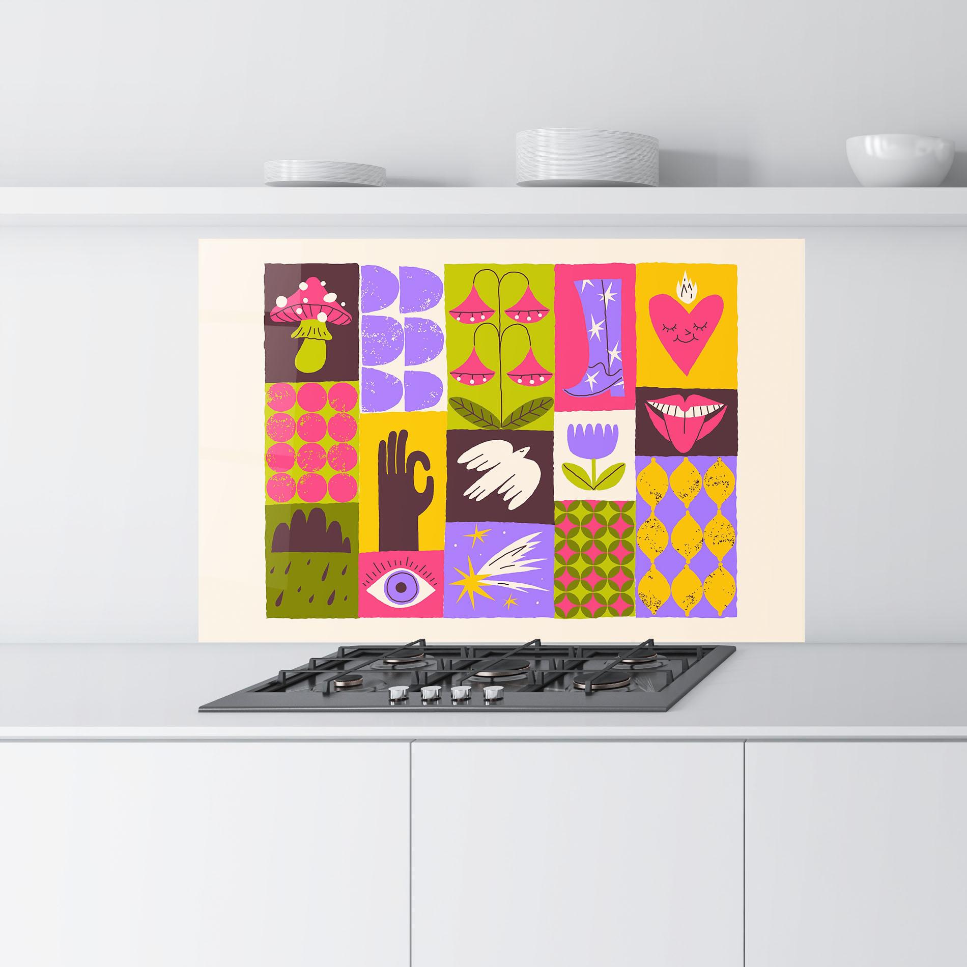 Konyhai üveg hátfal Green Purple Collage mockup 9