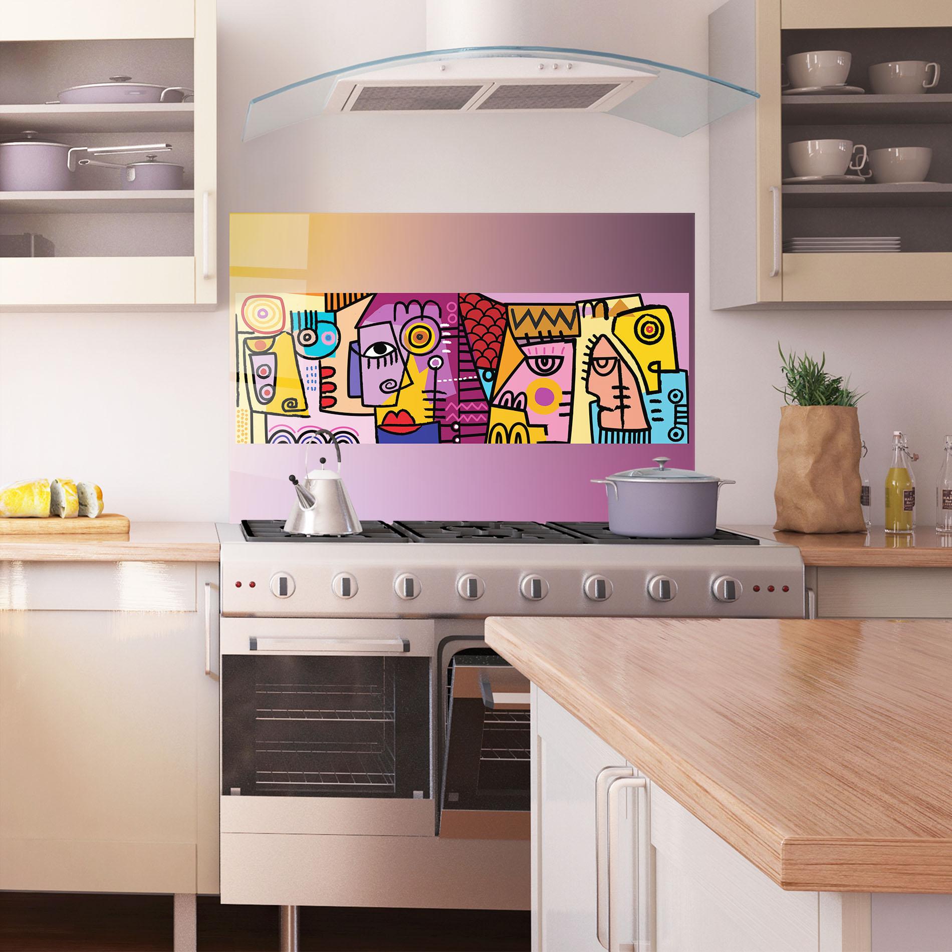 Konyhai üveg hátfal Face Group Purple mockup 1