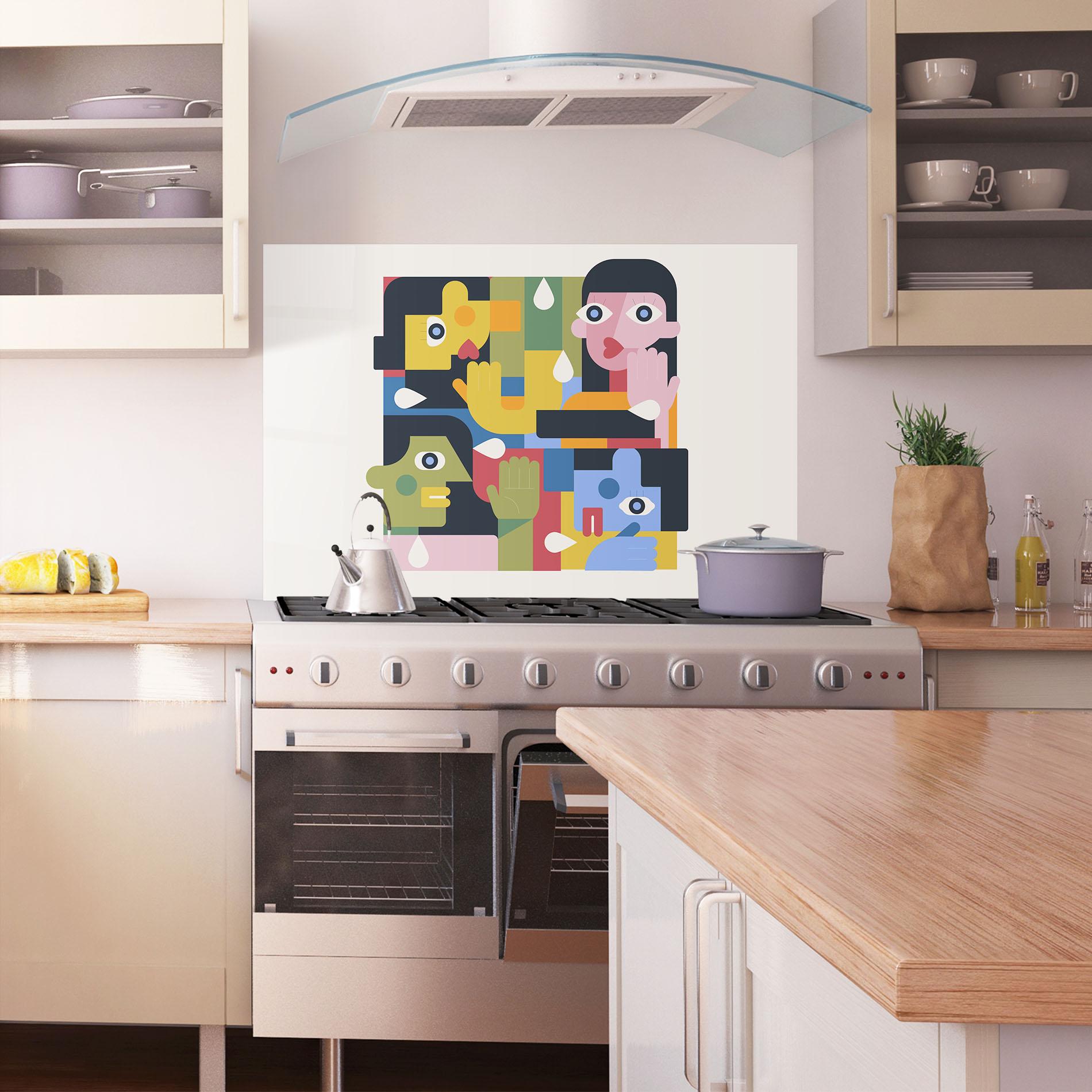 Konyhai üveg hátfal Minimal People Collage mockup 1
