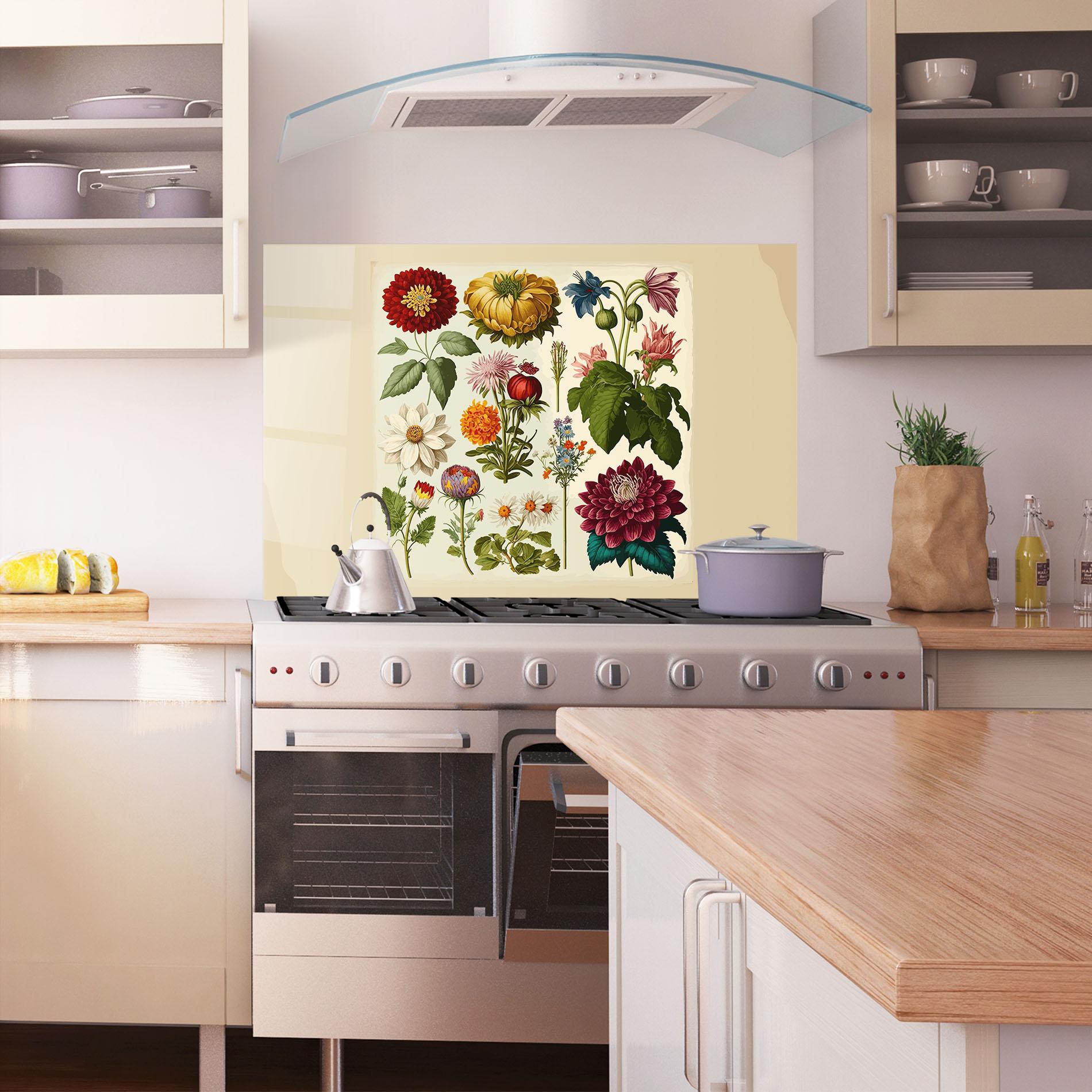 Konyhai üveg hátfal Vintage Botanical mockup 1