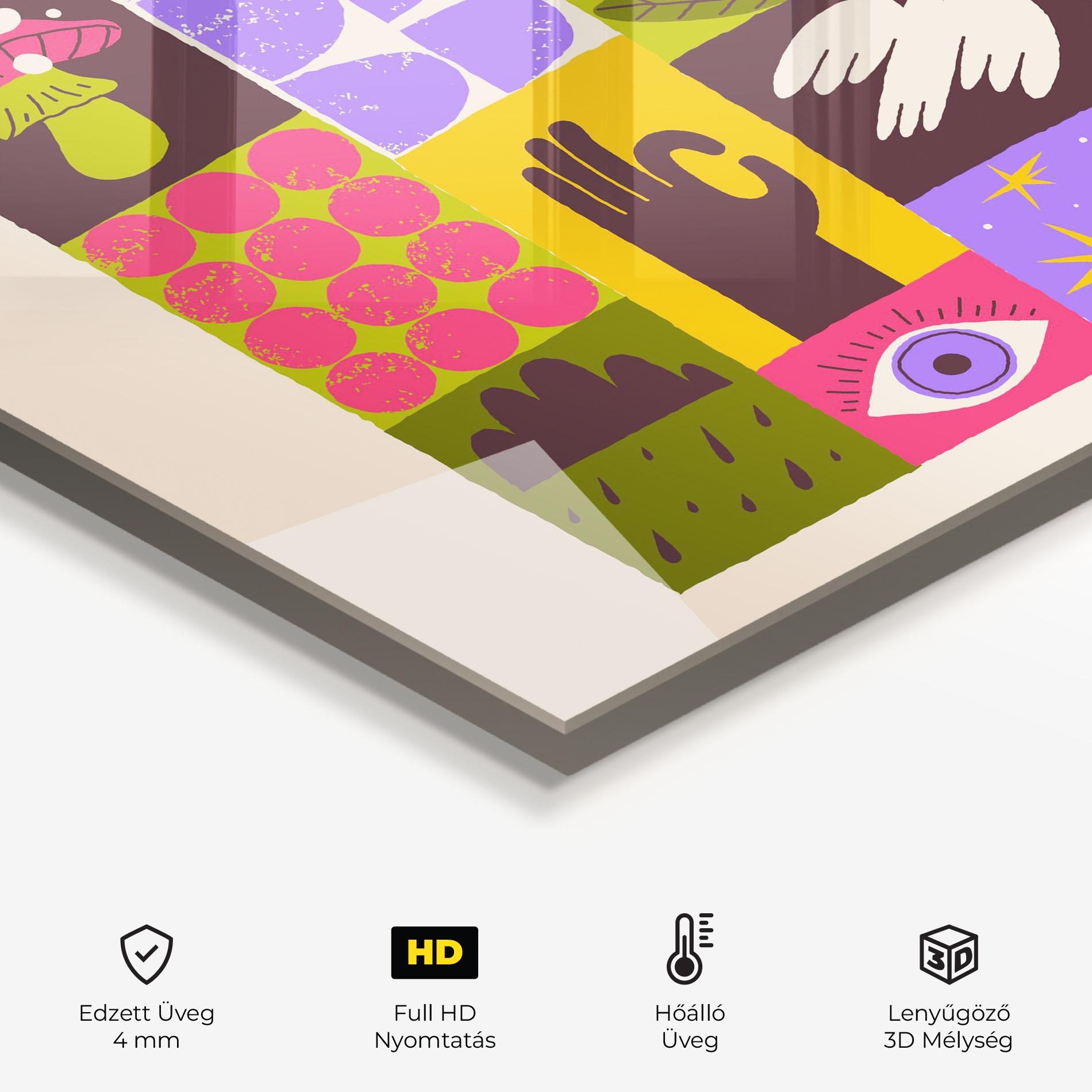 Konyhai üveg hátfal Green Purple Collage mockup 2