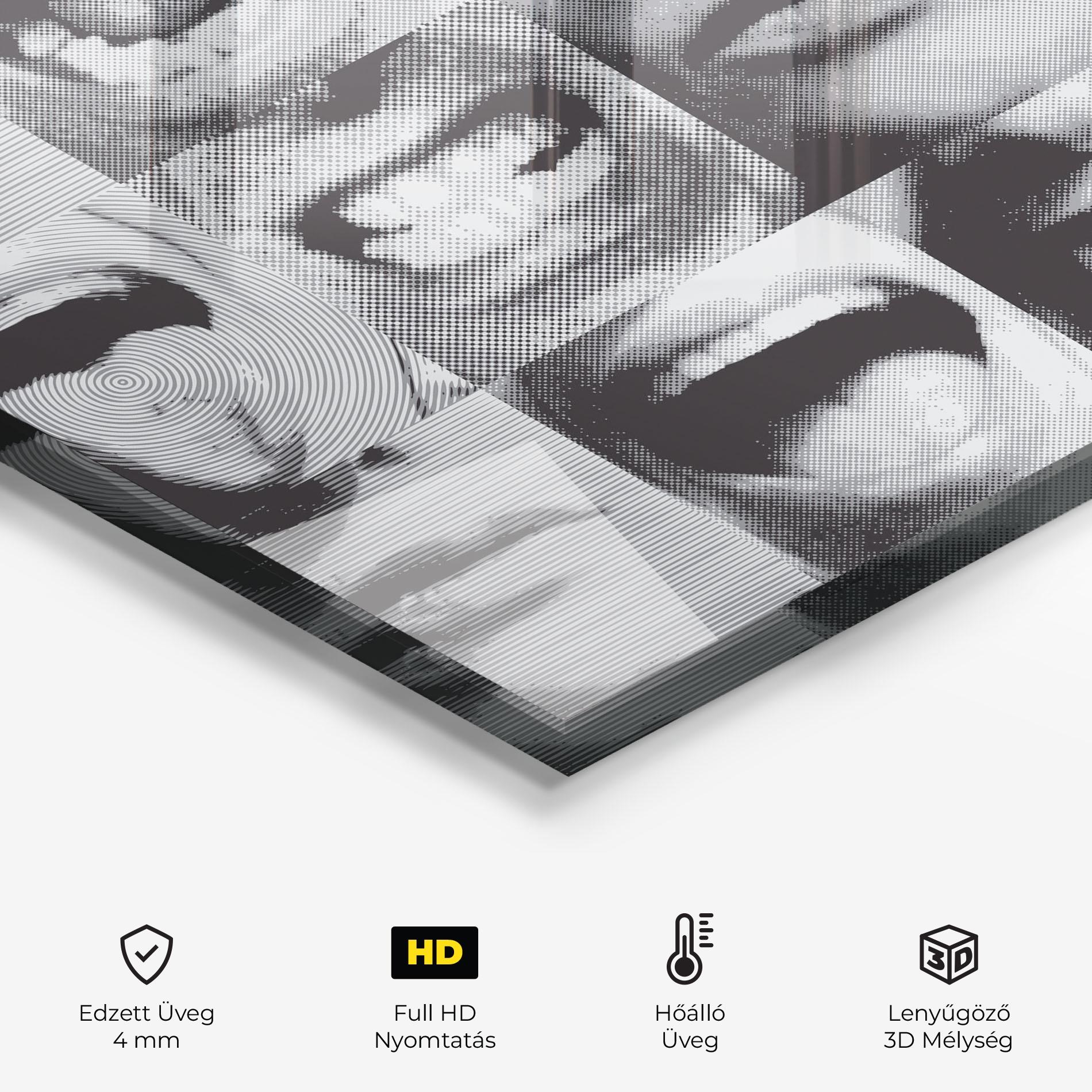 Konyhai üveg hátfal Grey Mouth Collage mockup 2