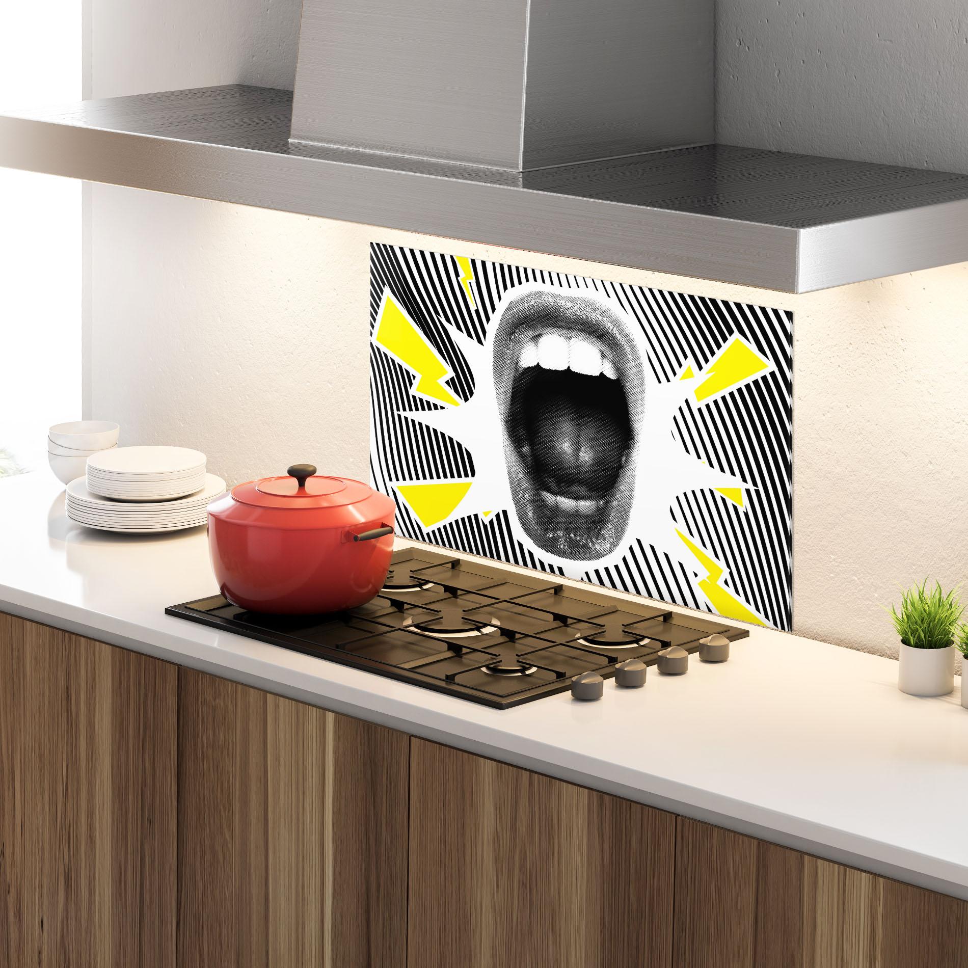 Konyhai üveg hátfal Lightning Mouth mockup 4