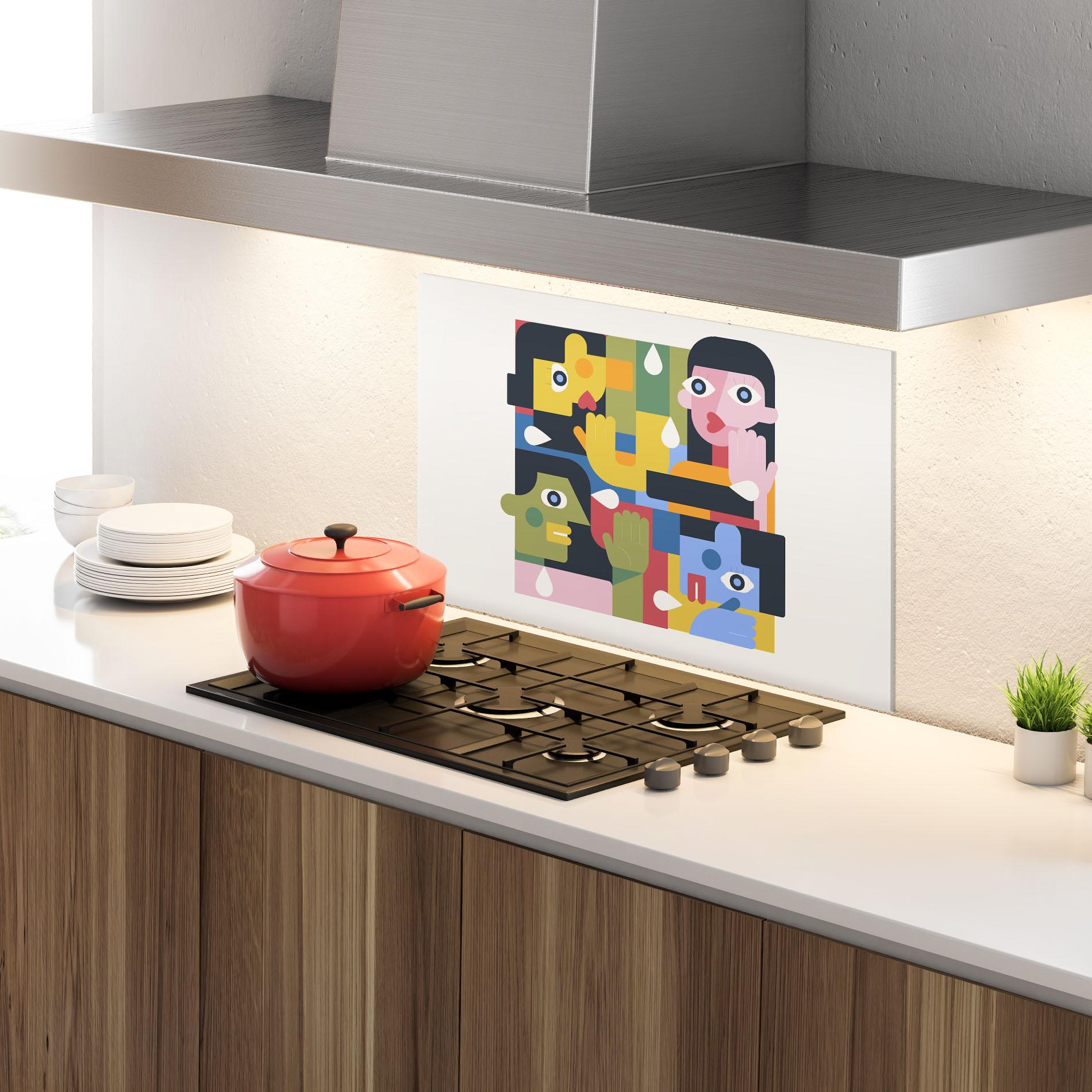 Konyhai üveg hátfal Minimal People Collage mockup 4