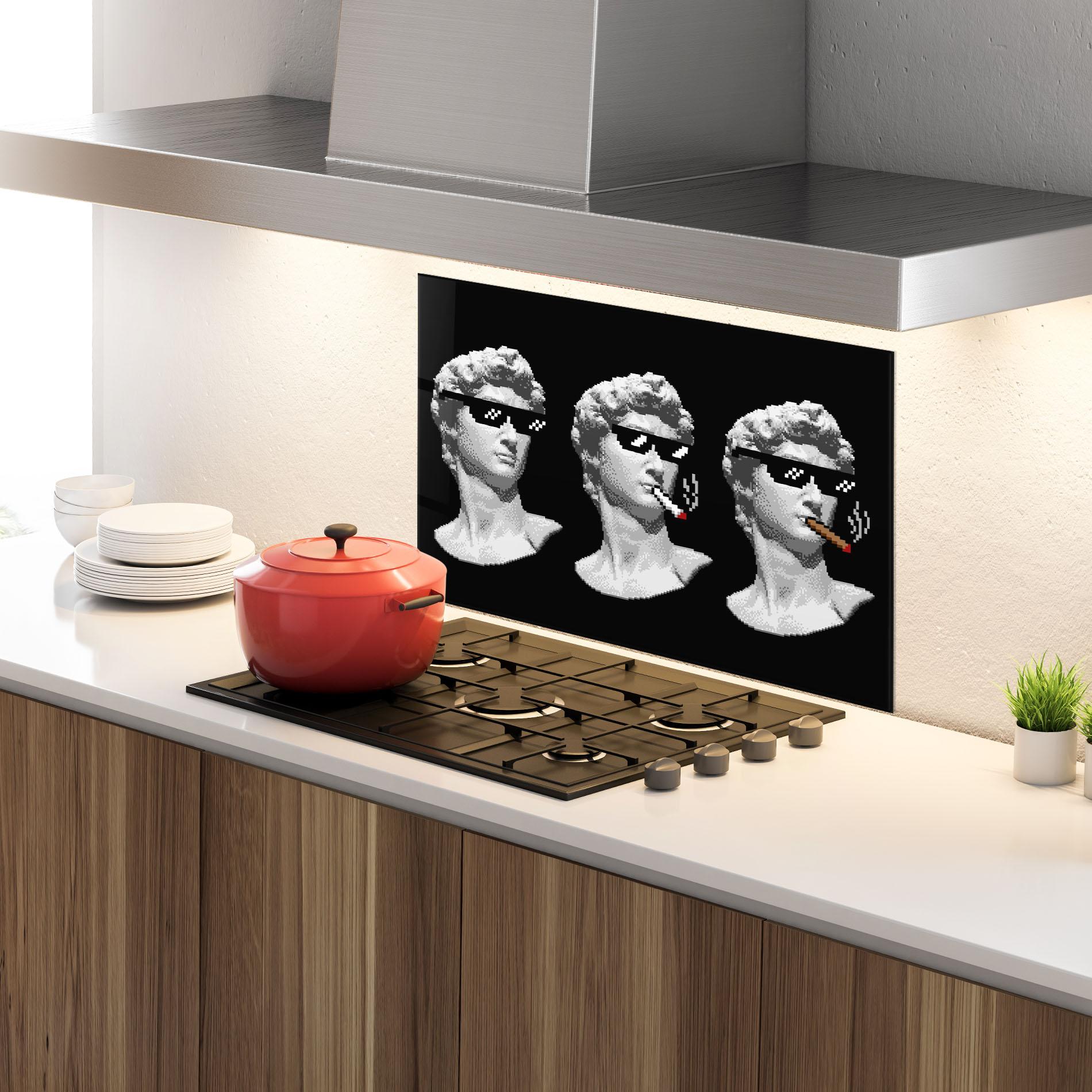 Konyhai üveg hátfal Statue Smoking mockup 4