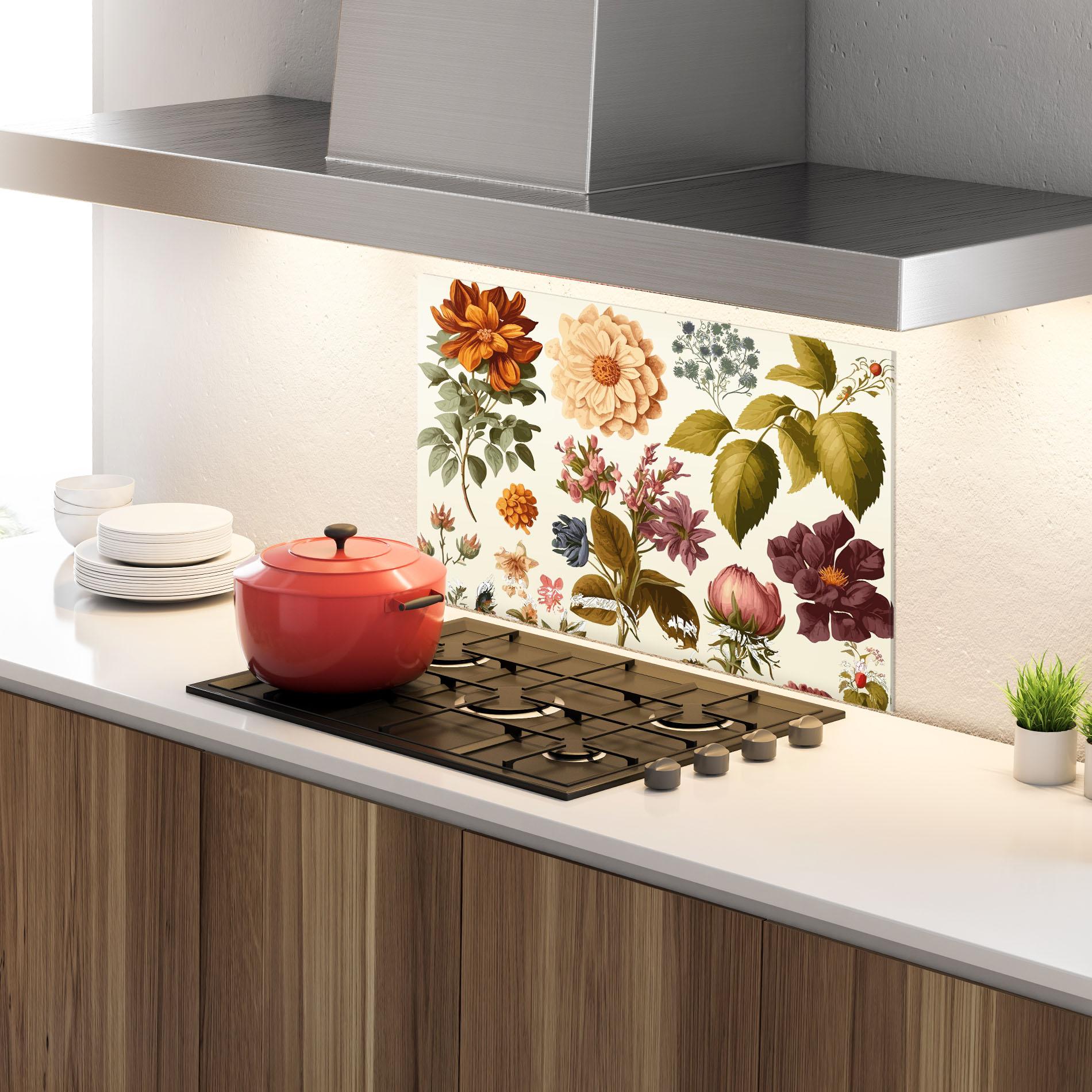 Konyhai üveg hátfal Vintage Plant Collage mockup 4