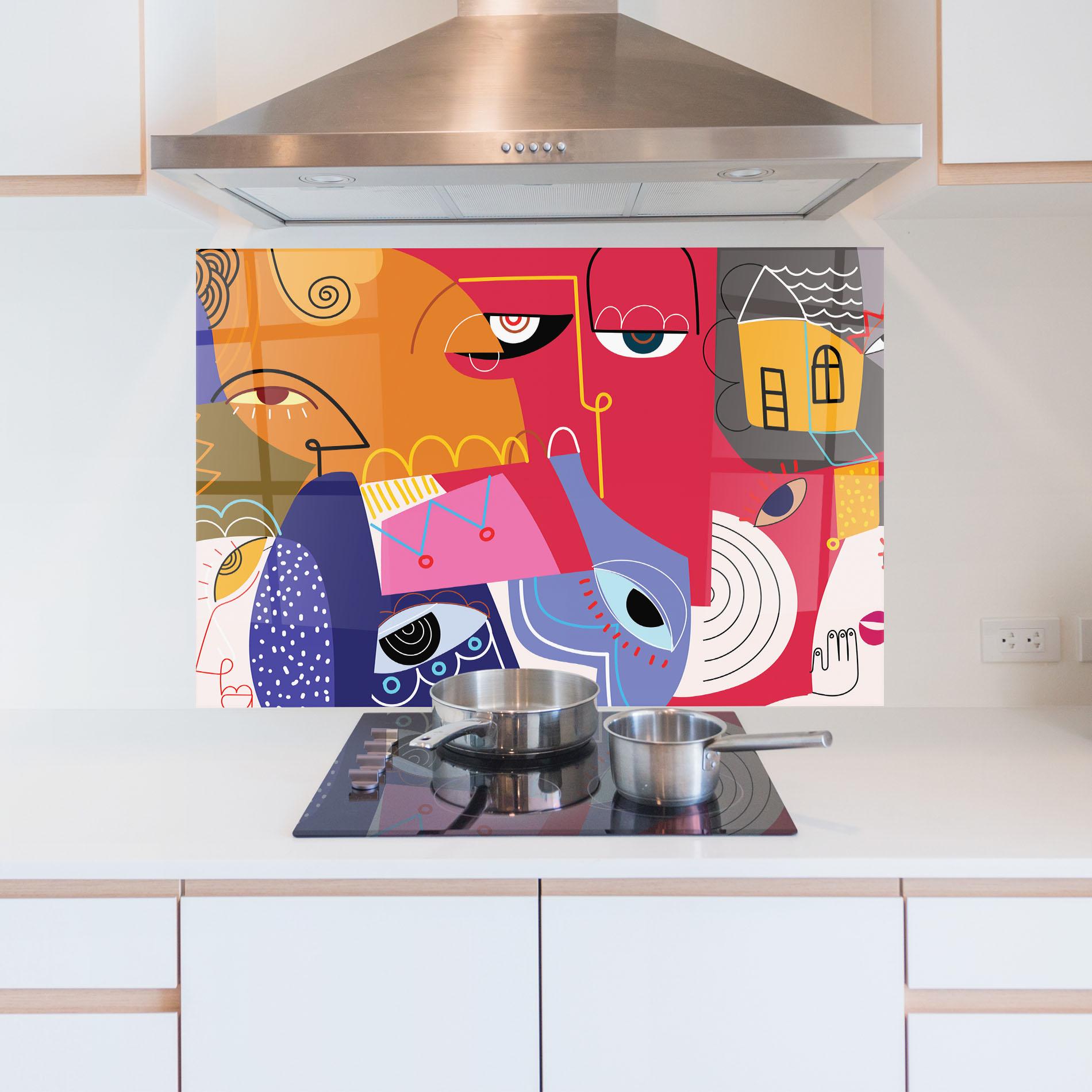 Konyhai üveg hátfal Line Eye Family mockup 5