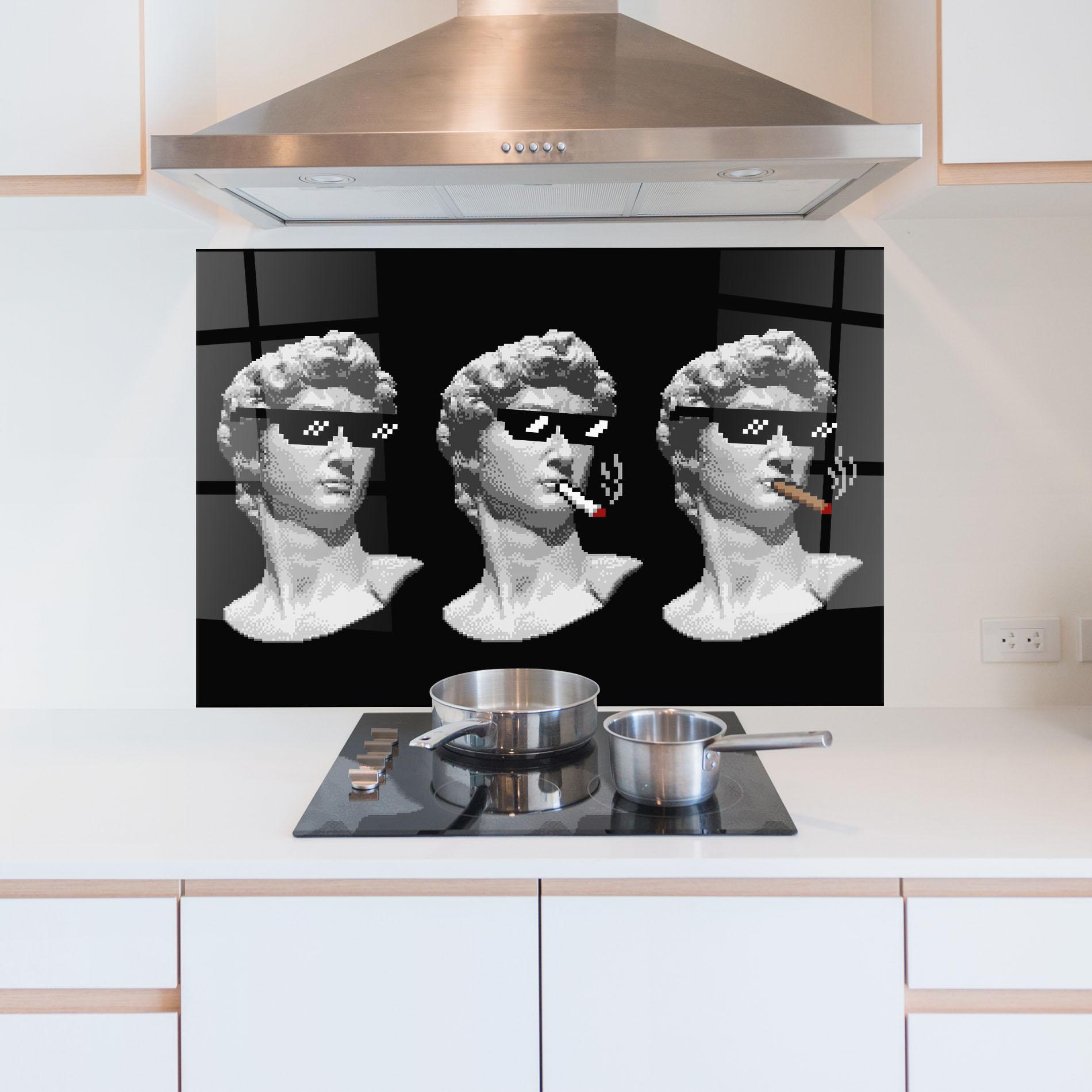 Konyhai üveg hátfal Statue Smoking mockup 5