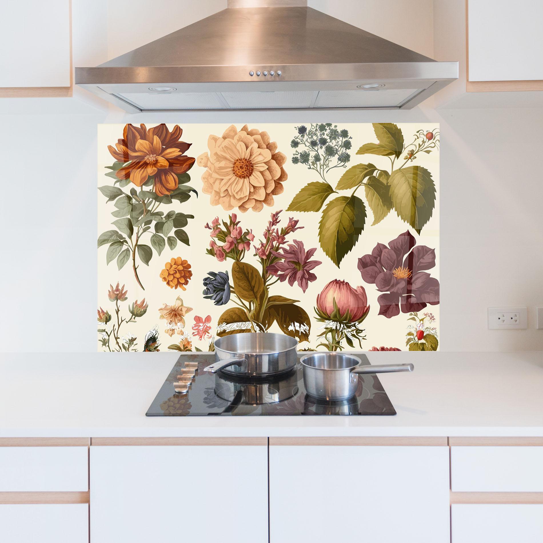 Konyhai üveg hátfal Vintage Plant Collage mockup 5