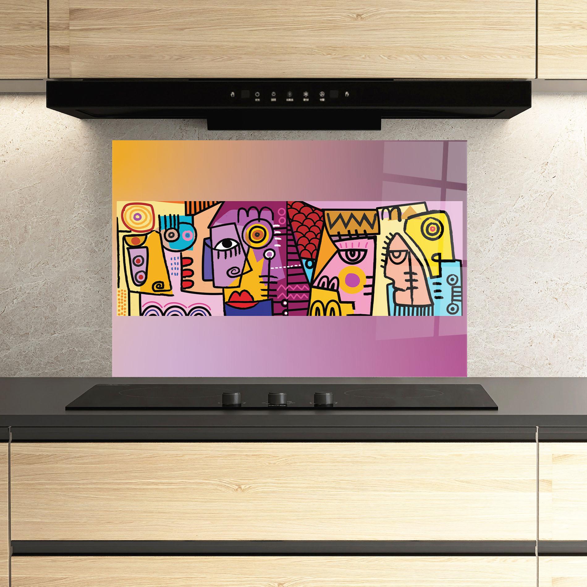 Konyhai üveg hátfal Face Group Purple mockup 3