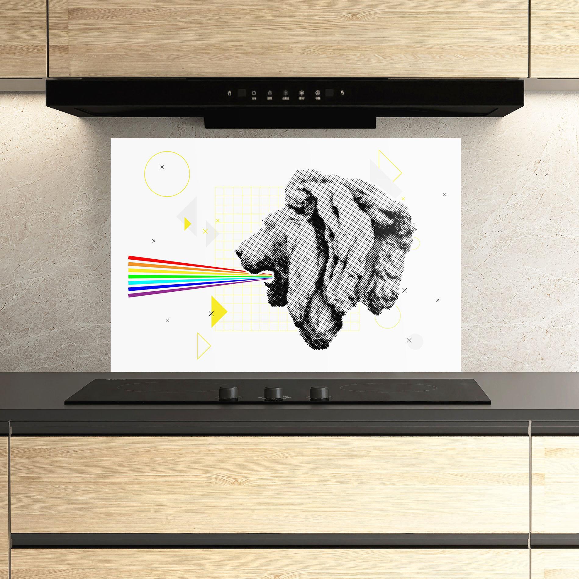 Konyhai üveg hátfal Lion Collage mockup 3