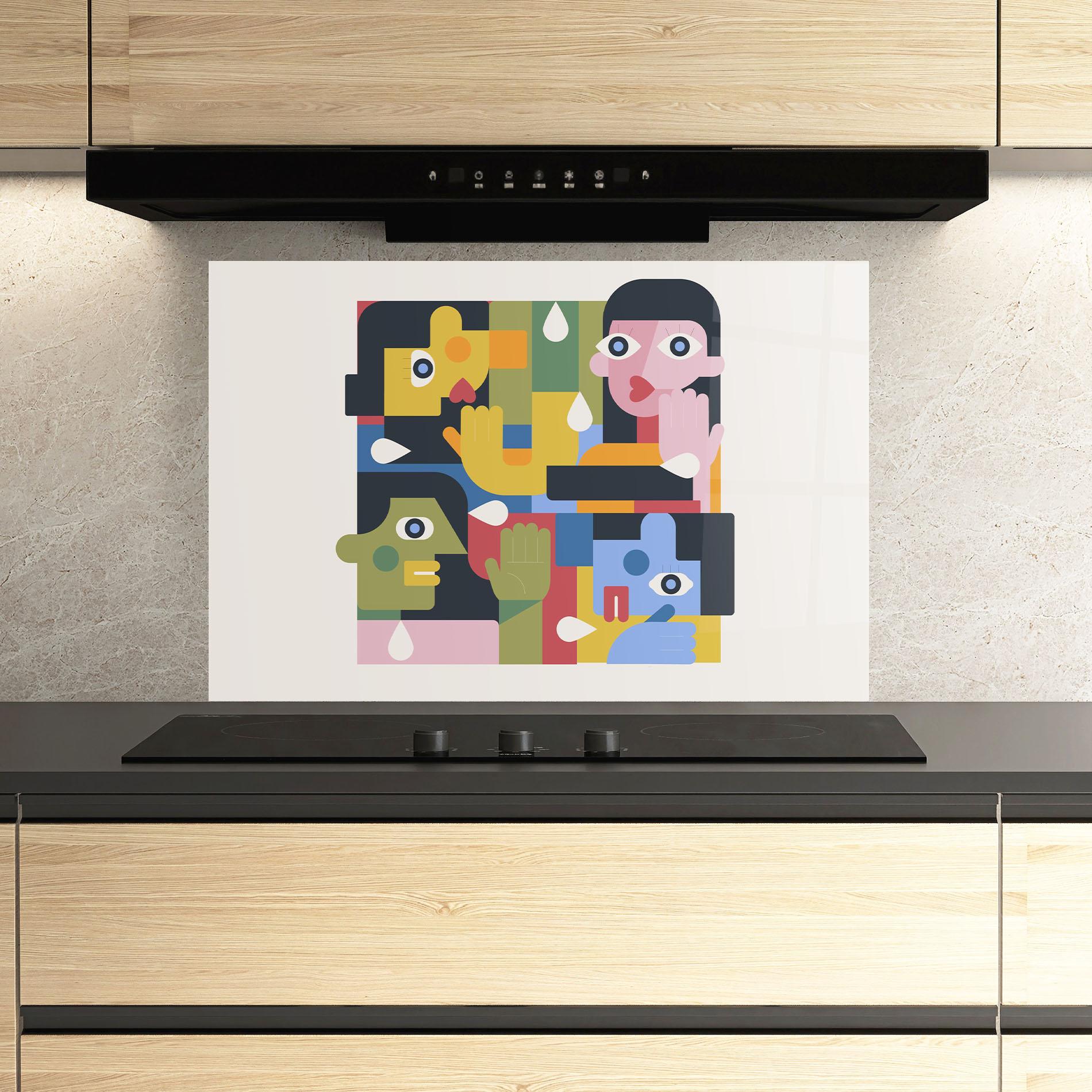 Konyhai üveg hátfal Minimal People Collage mockup 3