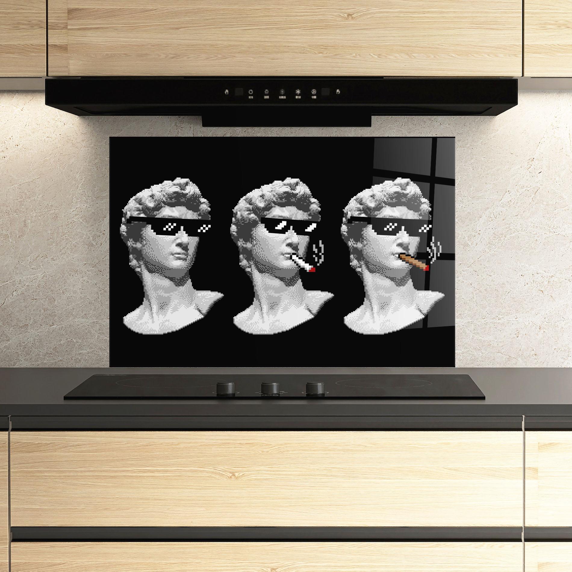 Konyhai üveg hátfal Statue Smoking mockup 3