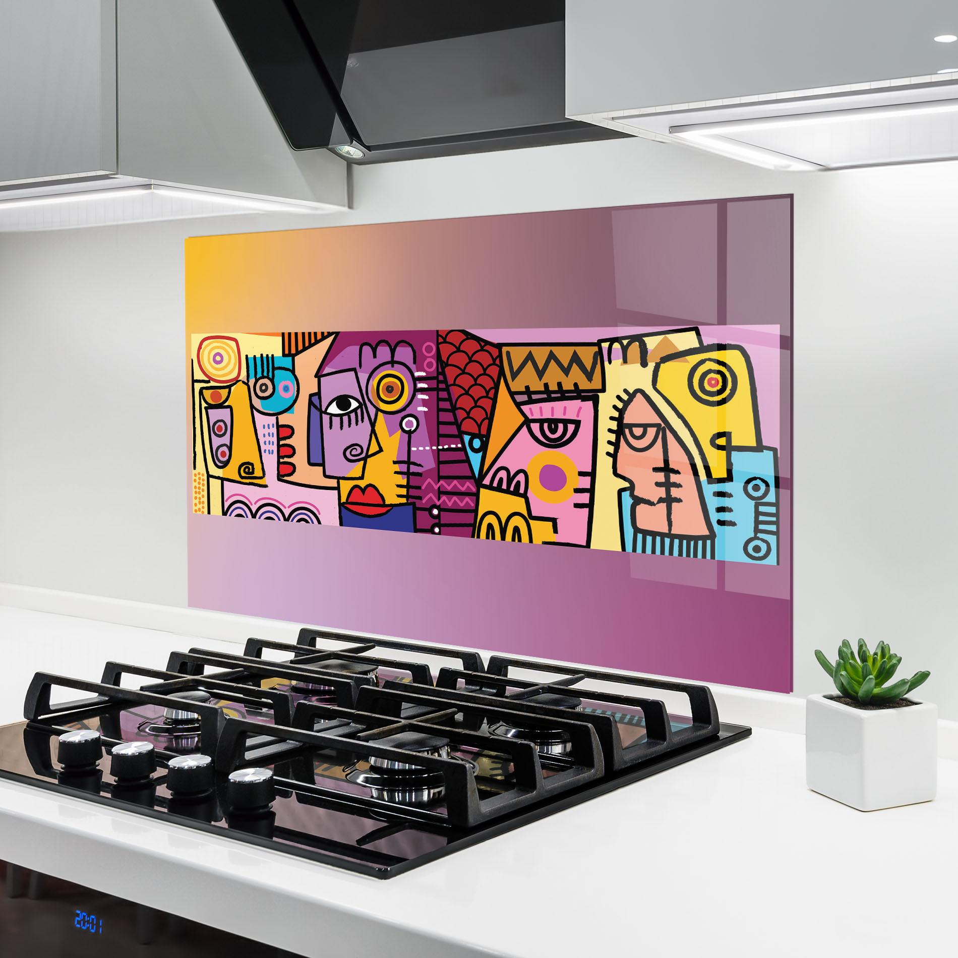 Konyhai üveg hátfal Face Group Purple mockup 6