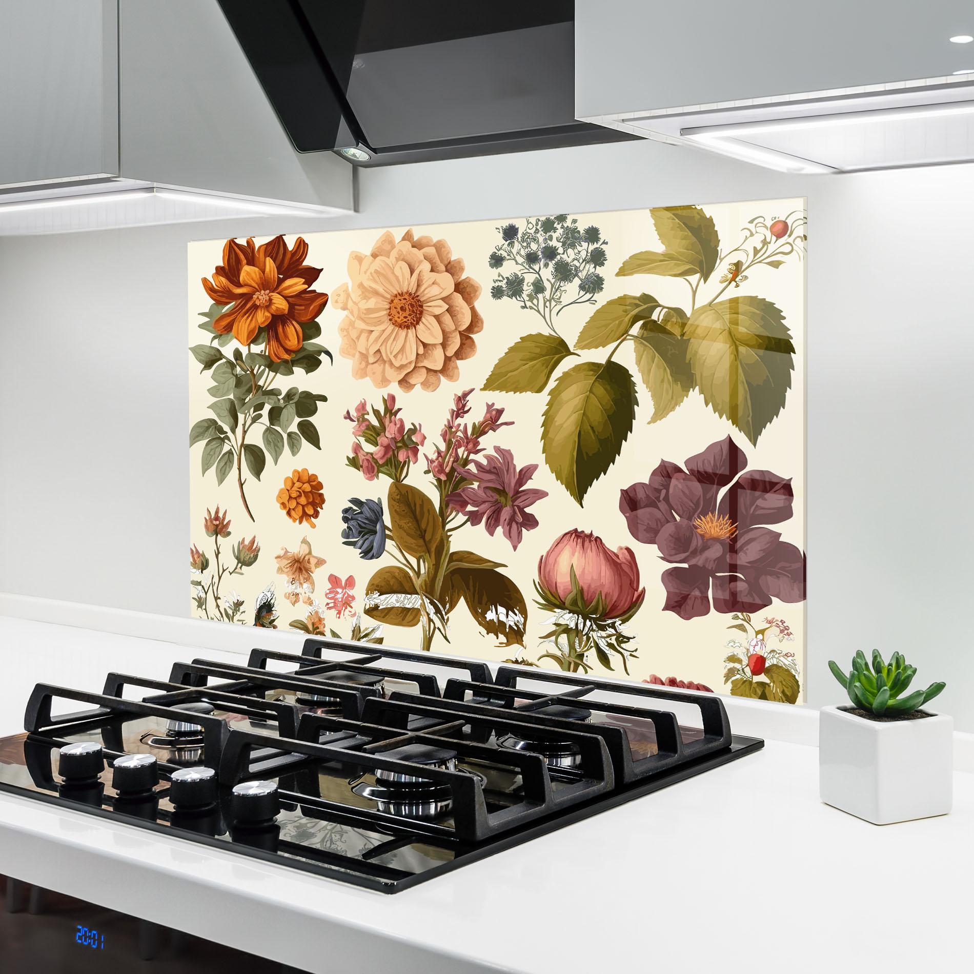 Konyhai üveg hátfal Vintage Plant Collage mockup 6