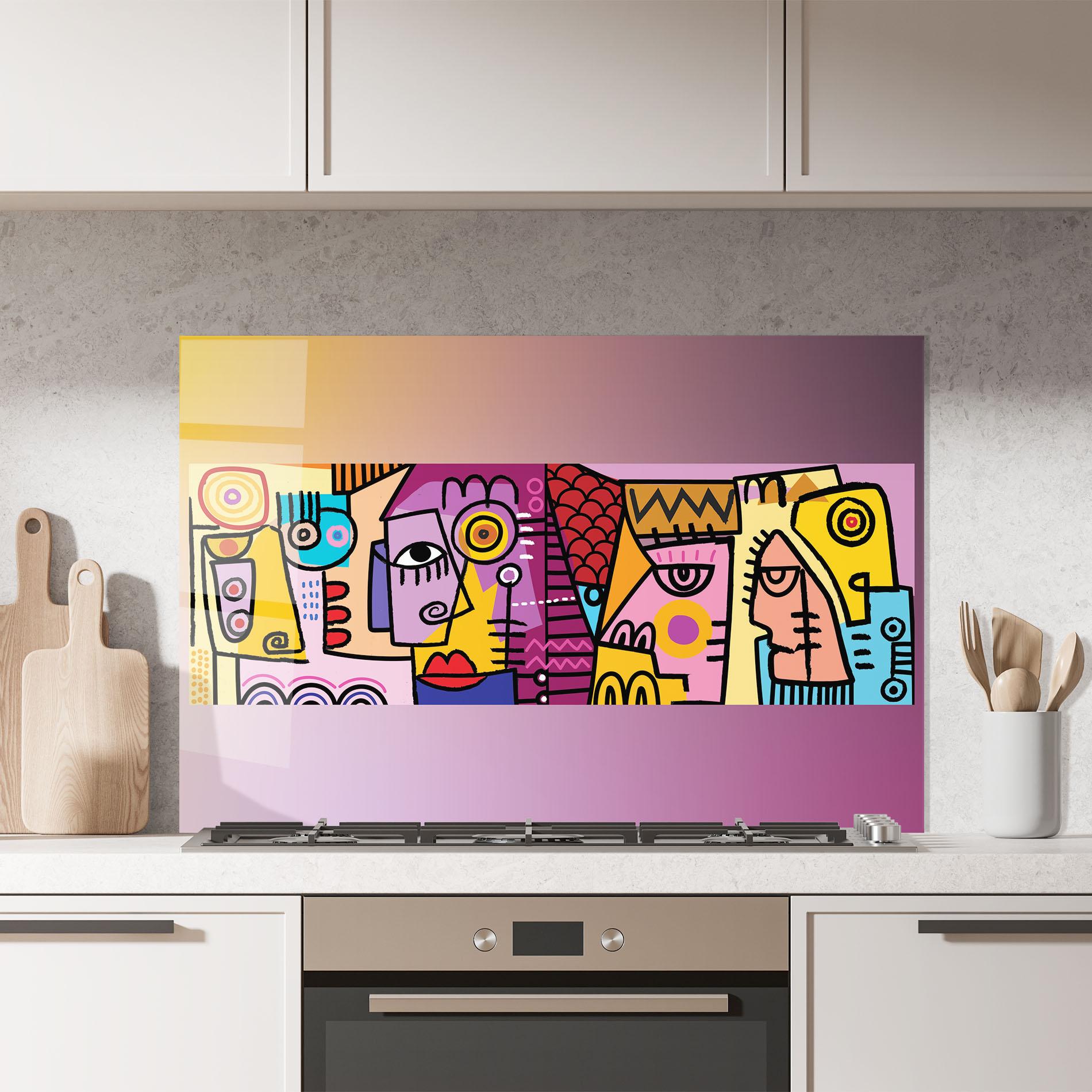Konyhai üveg hátfal Face Group Purple mockup 7