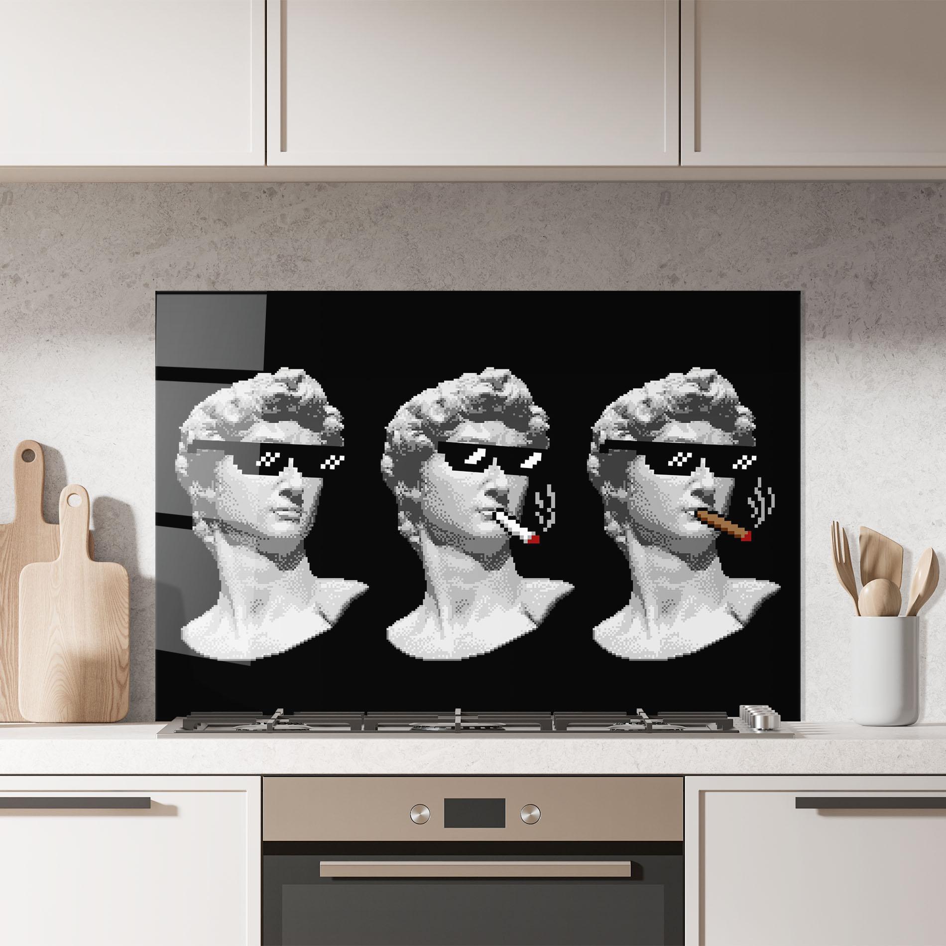 Konyhai üveg hátfal Statue Smoking mockup 7