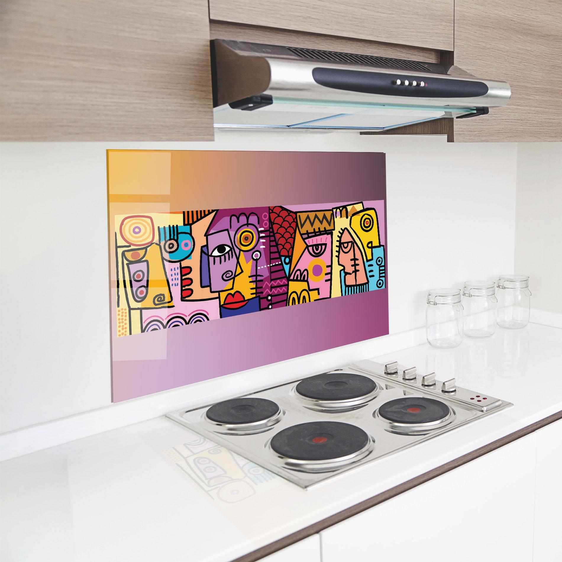 Konyhai üveg hátfal Face Group Purple mockup 8