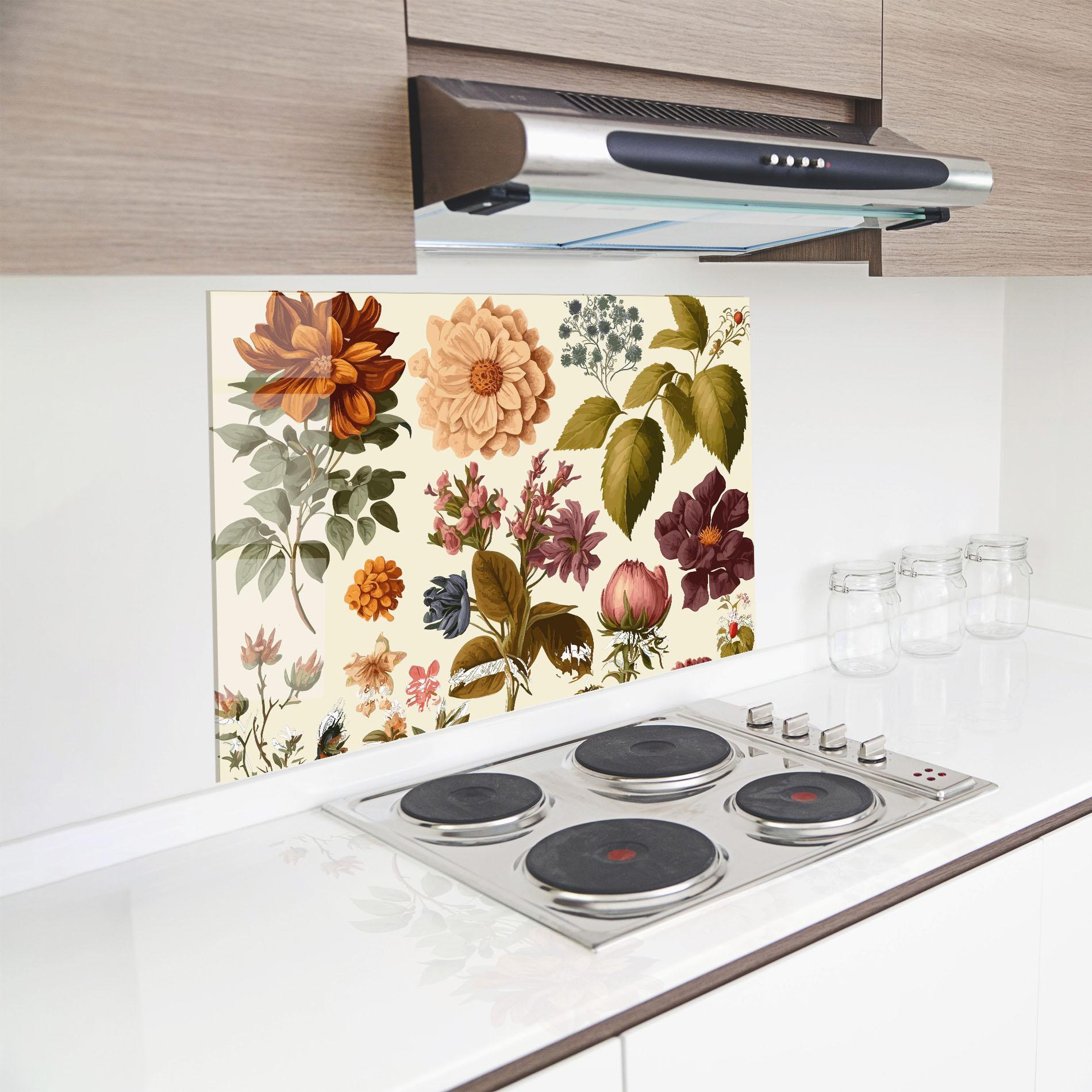 Konyhai üveg hátfal Vintage Plant Collage mockup 8