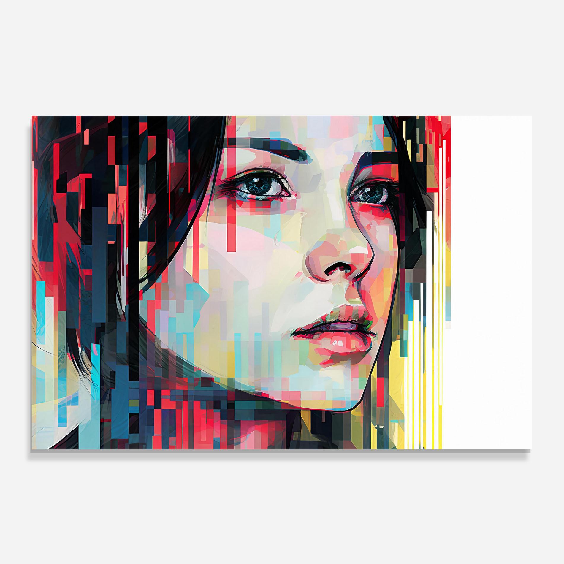 Konyhai üveg hátfal Colorful Glitchy Girl mockup 0