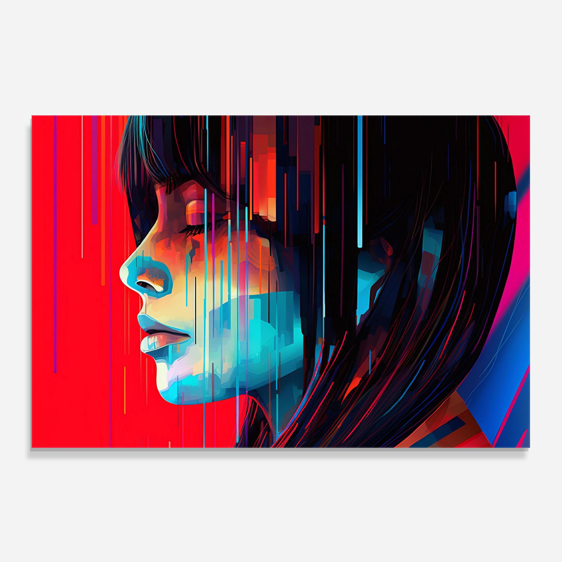 Konyhai üveg hátfal Colorful Glitchy Portrait mockup 0