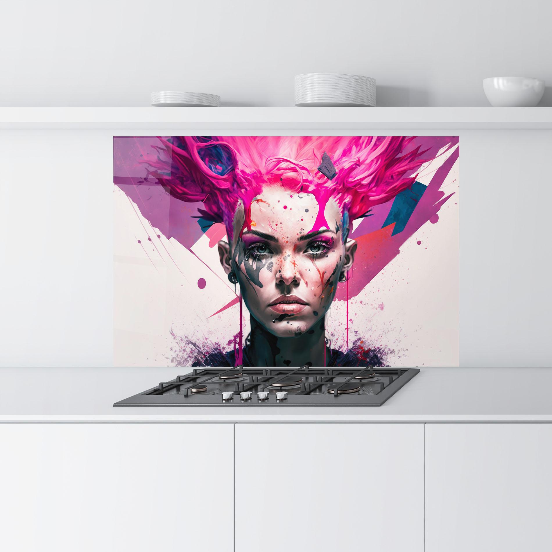Konyhai üveg hátfal Abstract Pink Hair mockup 9