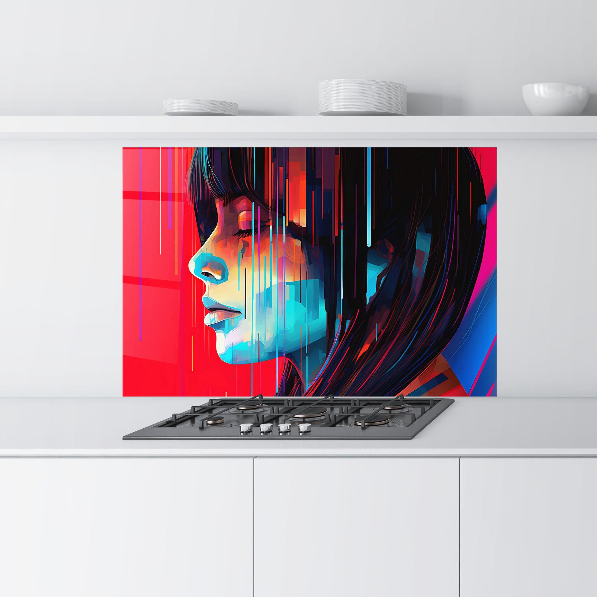 Konyhai üveg hátfal Colorful Glitchy Portrait mockup 9