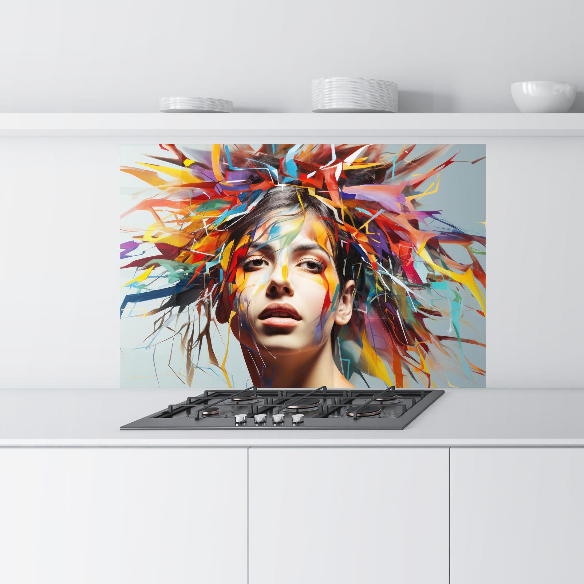 Konyhai üveg hátfal Colorful Paint Hair mockup 9