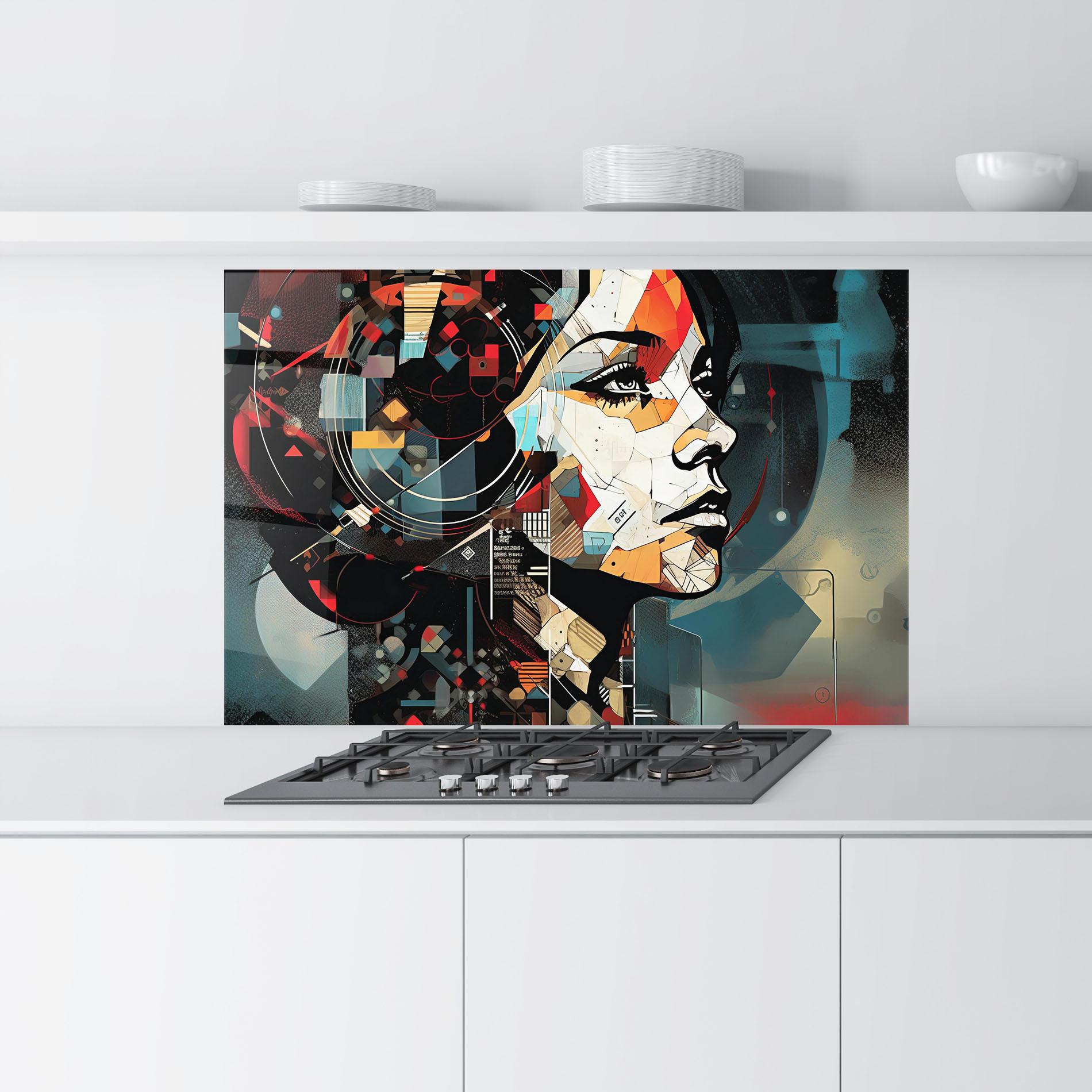 Konyhai üveg hátfal Graphical Artwork Woman mockup 9