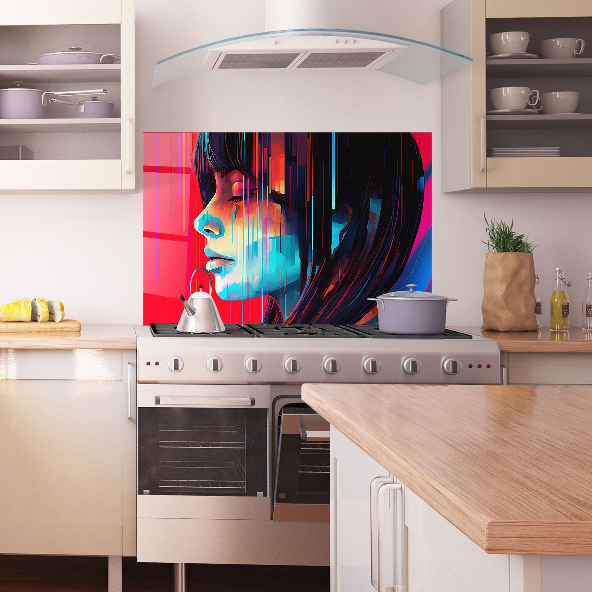 Konyhai üveg hátfal Colorful Glitchy Portrait mockup 1