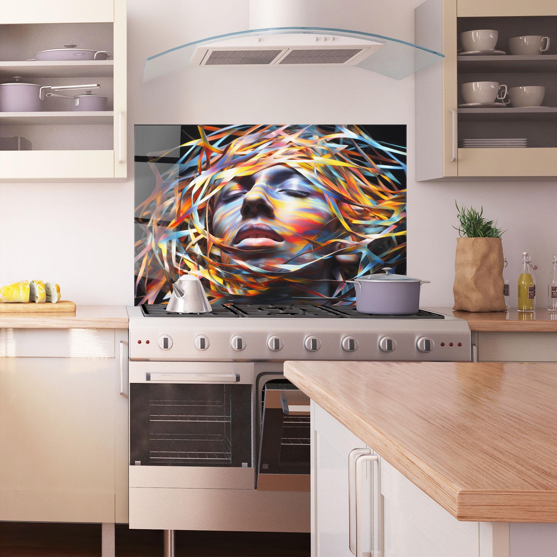 Konyhai üveg hátfal Colorful Ribbons Hair mockup 1
