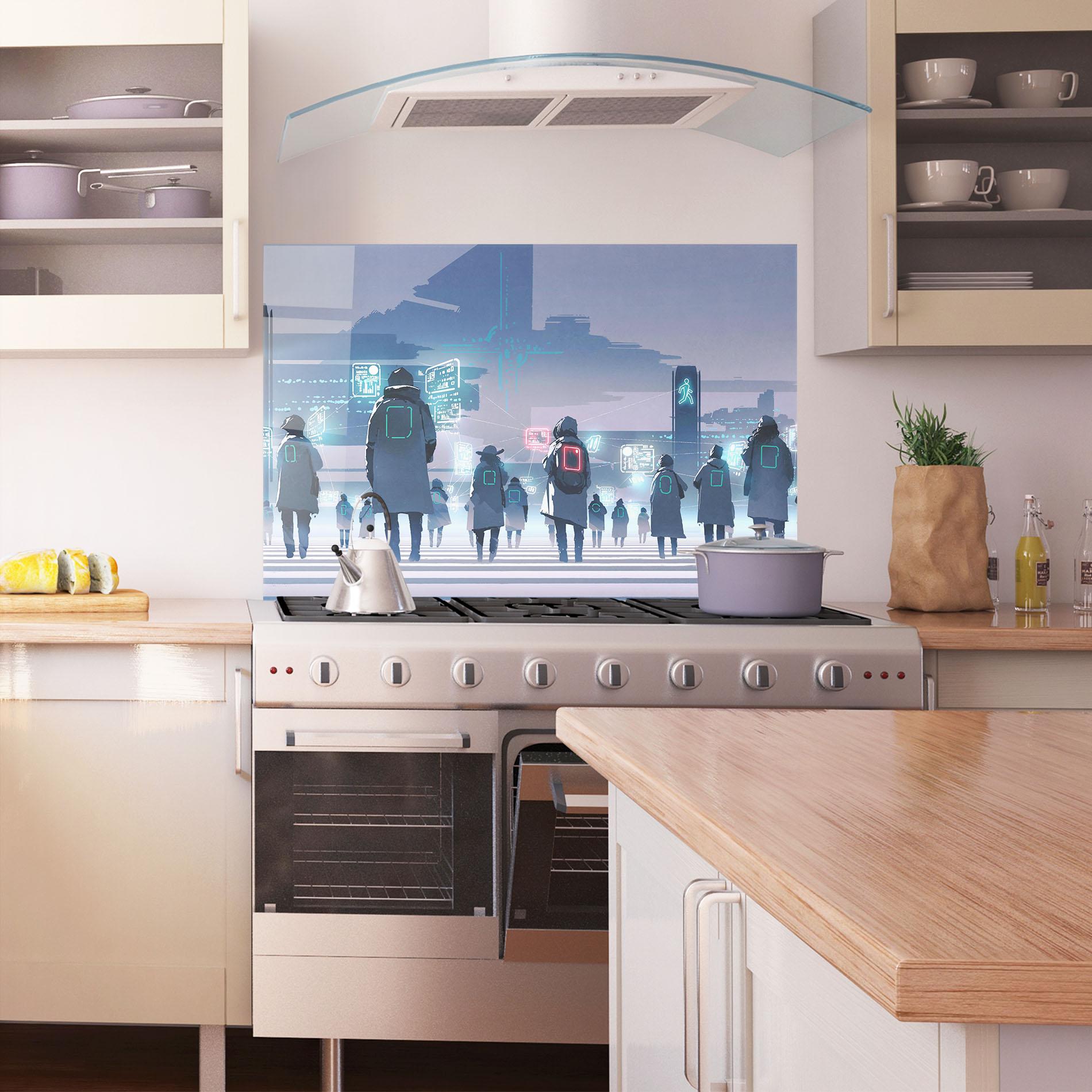 Konyhai üveg hátfal Futuristic People mockup 1