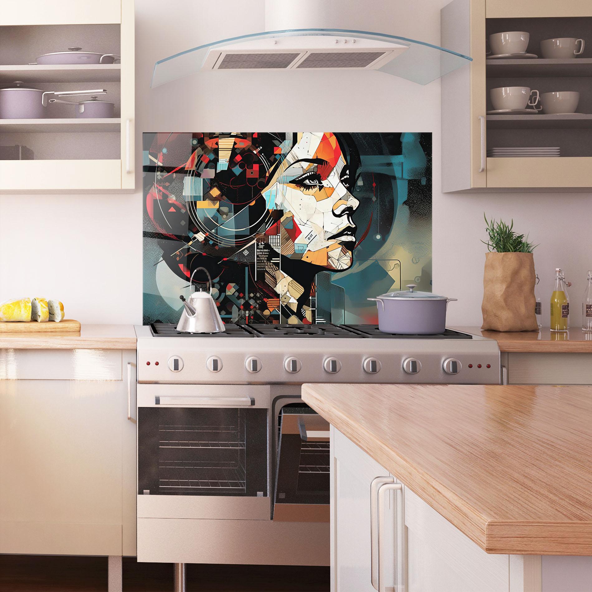 Konyhai üveg hátfal Graphical Artwork Woman mockup 1