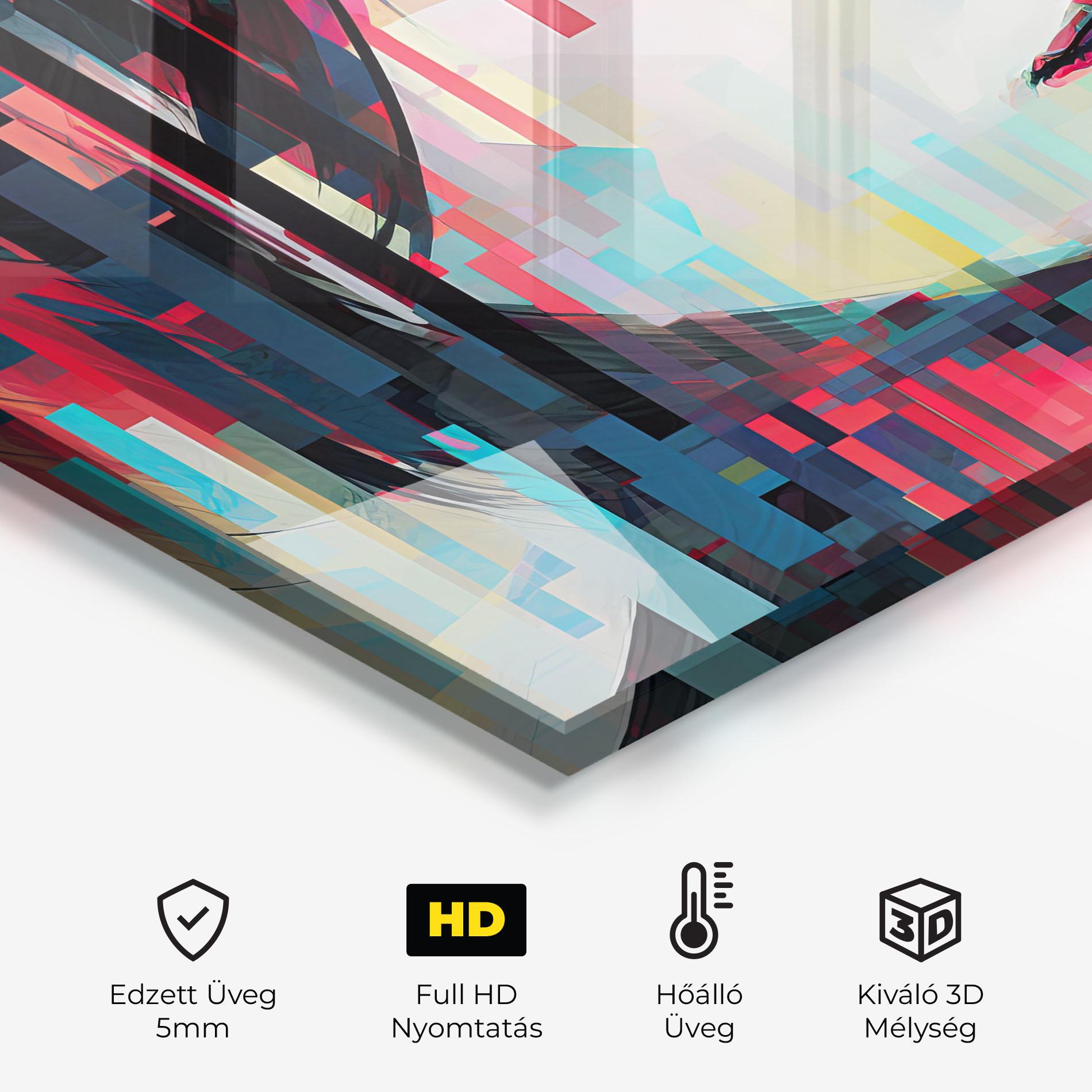 Konyhai üveg hátfal Colorful Glitchy Girl mockup 2