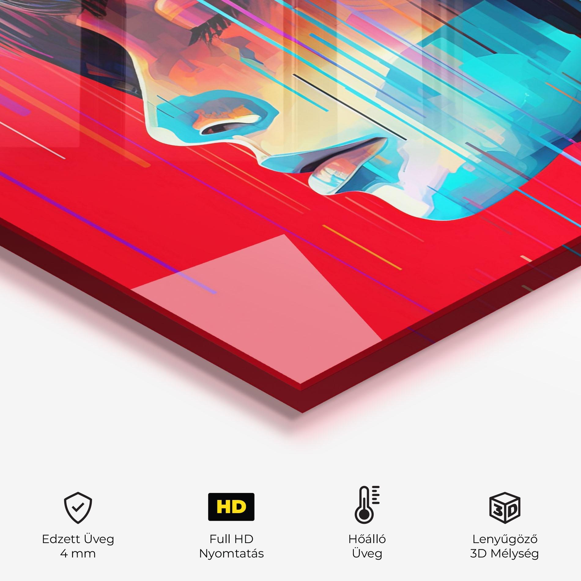 Konyhai üveg hátfal Colorful Glitchy Portrait mockup 2