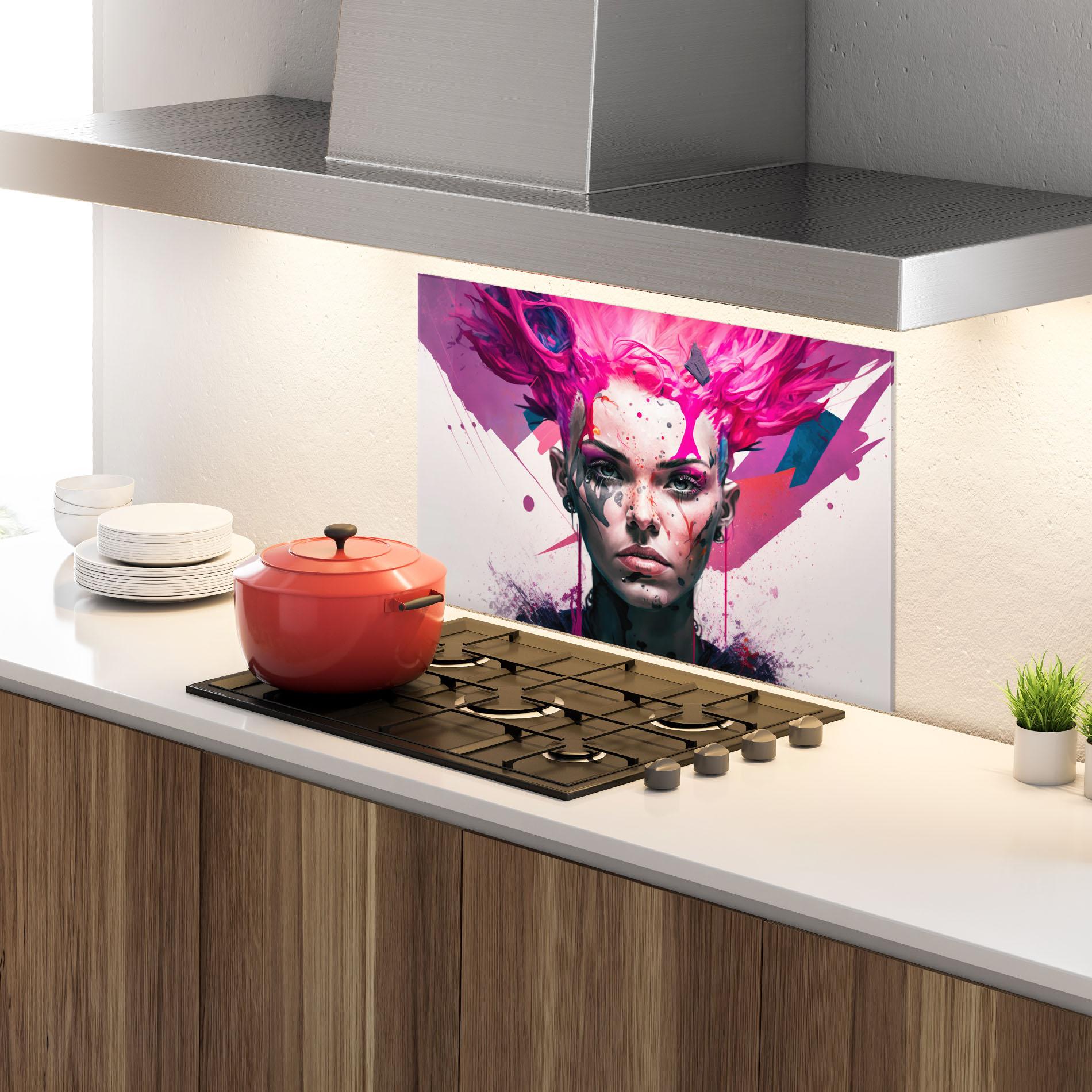 Konyhai üveg hátfal Abstract Pink Hair mockup 4